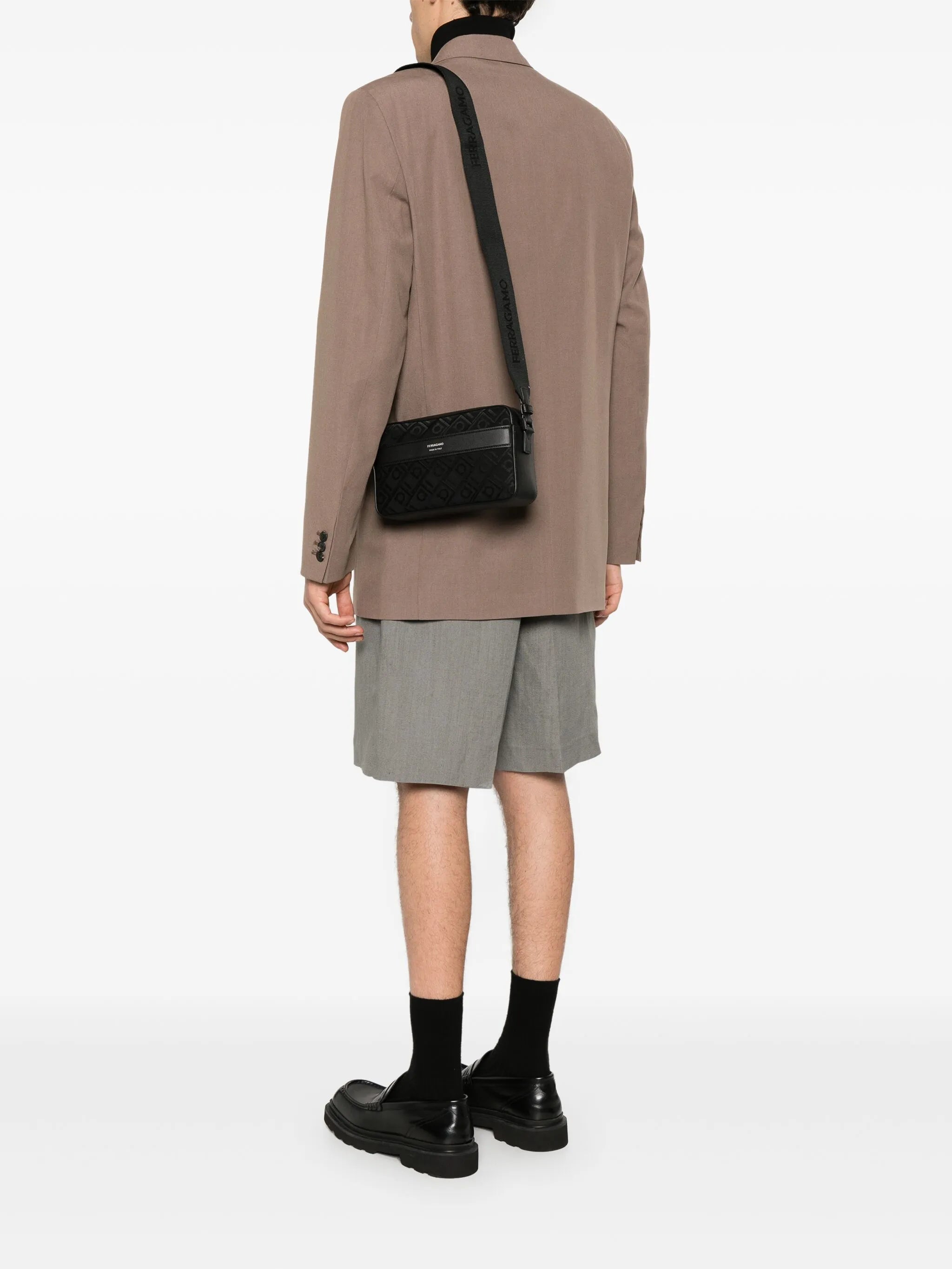 Gancini-jacquard leather messenger bag