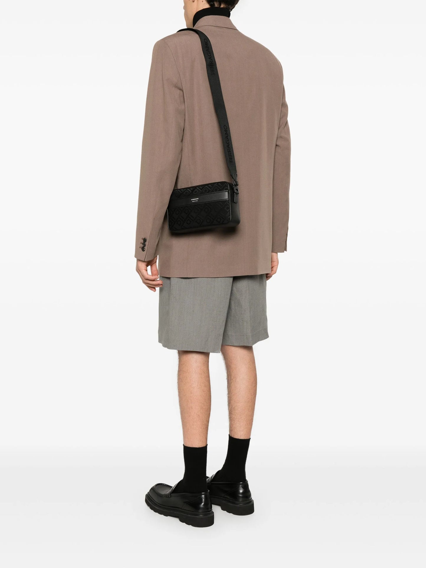 Gancini-jacquard leather messenger bag