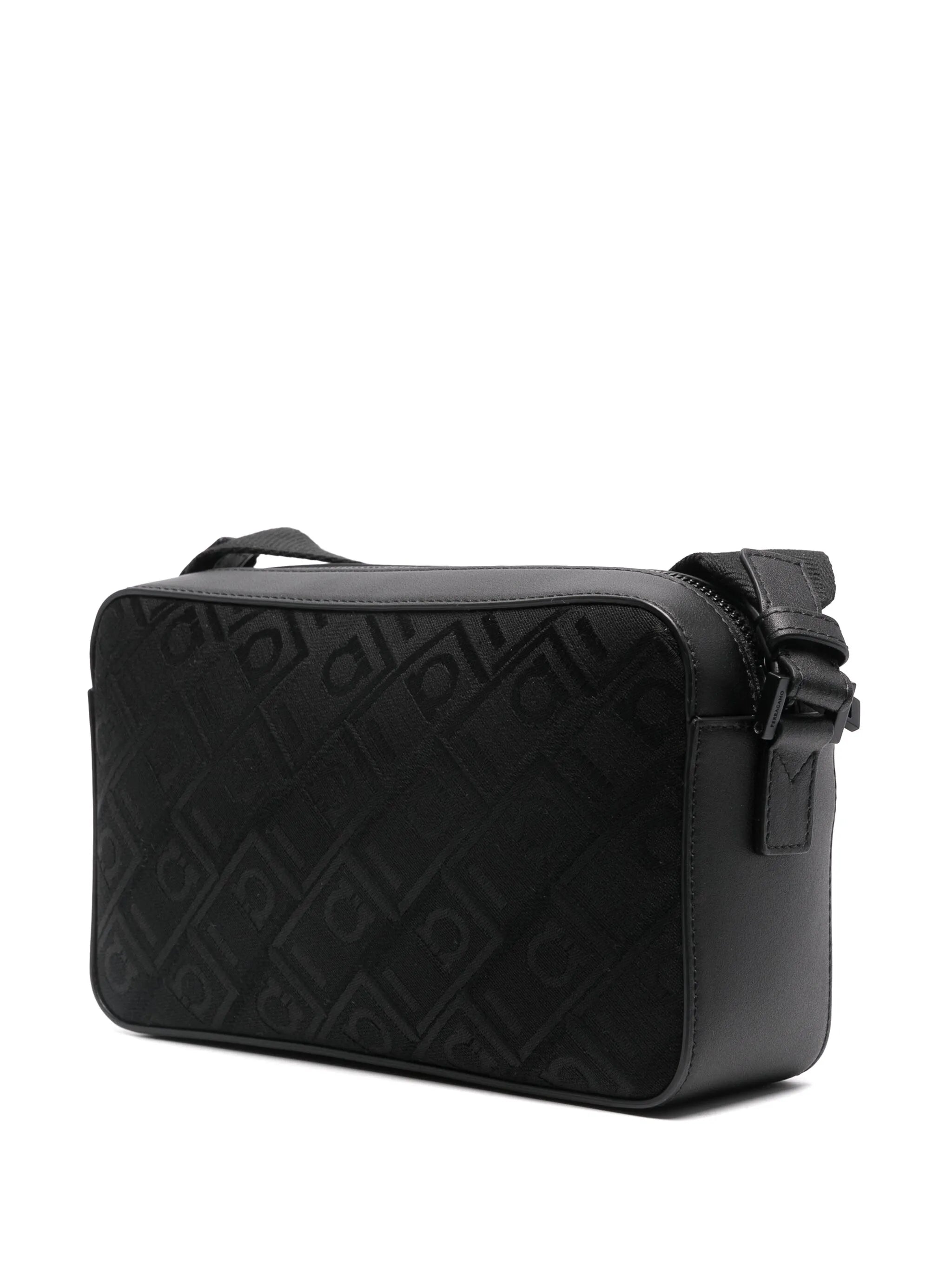Gancini-jacquard leather messenger bag