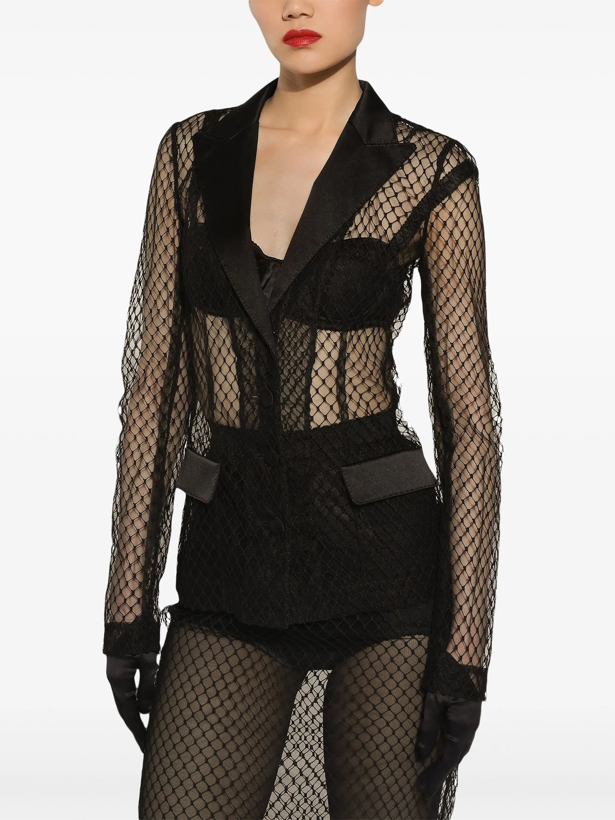 single-breasted mesh jacket