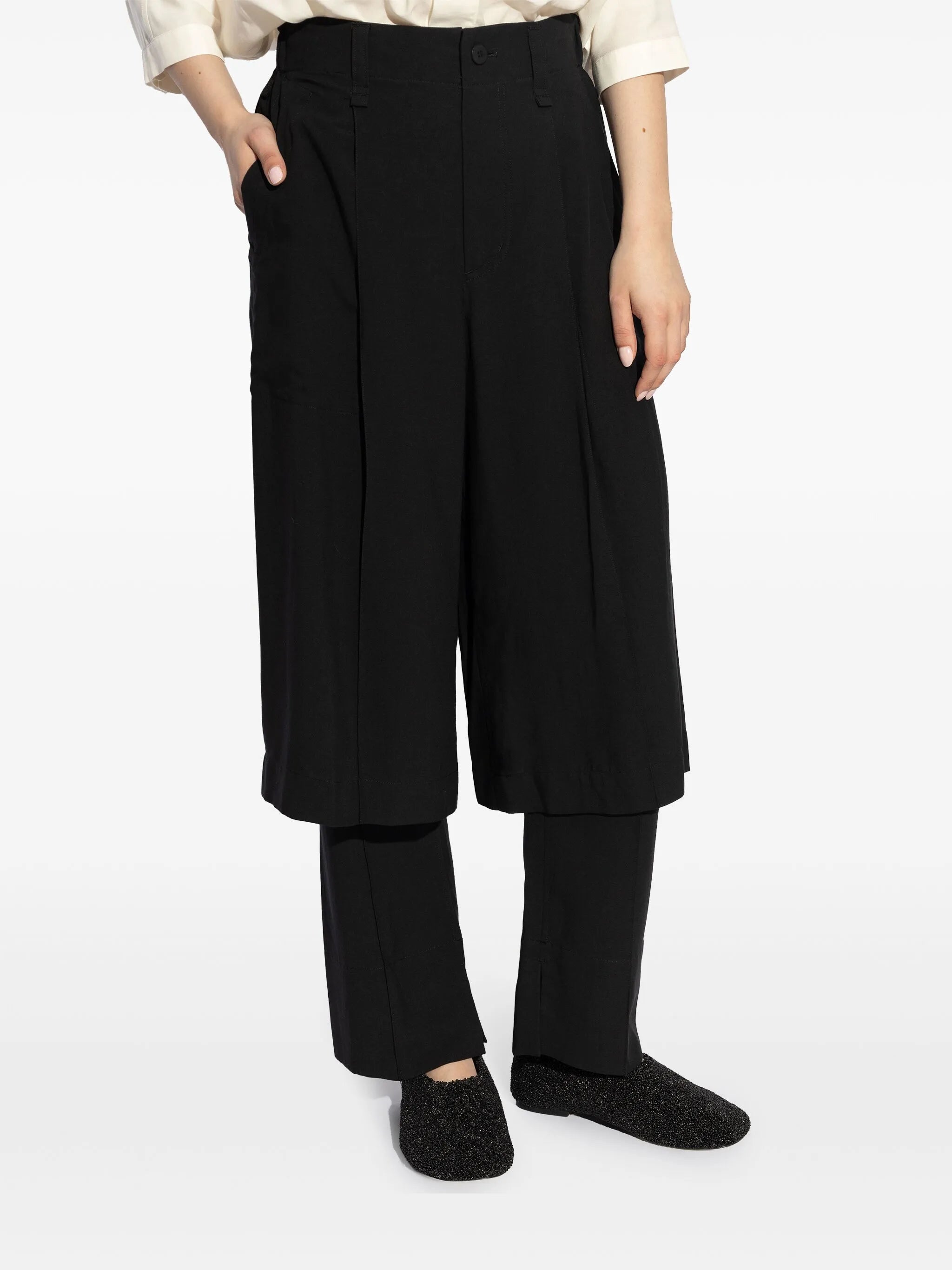 high-waisted layered trousers