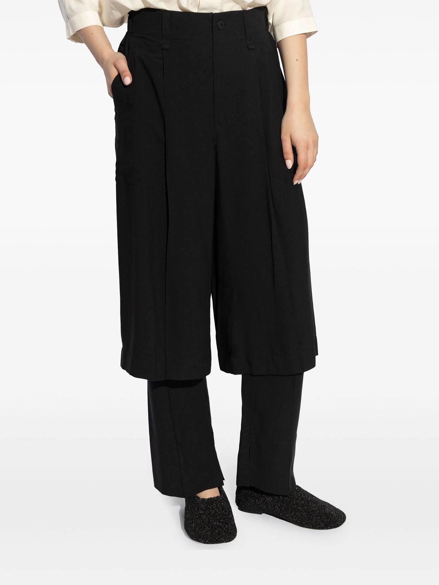 high-waisted layered trousers