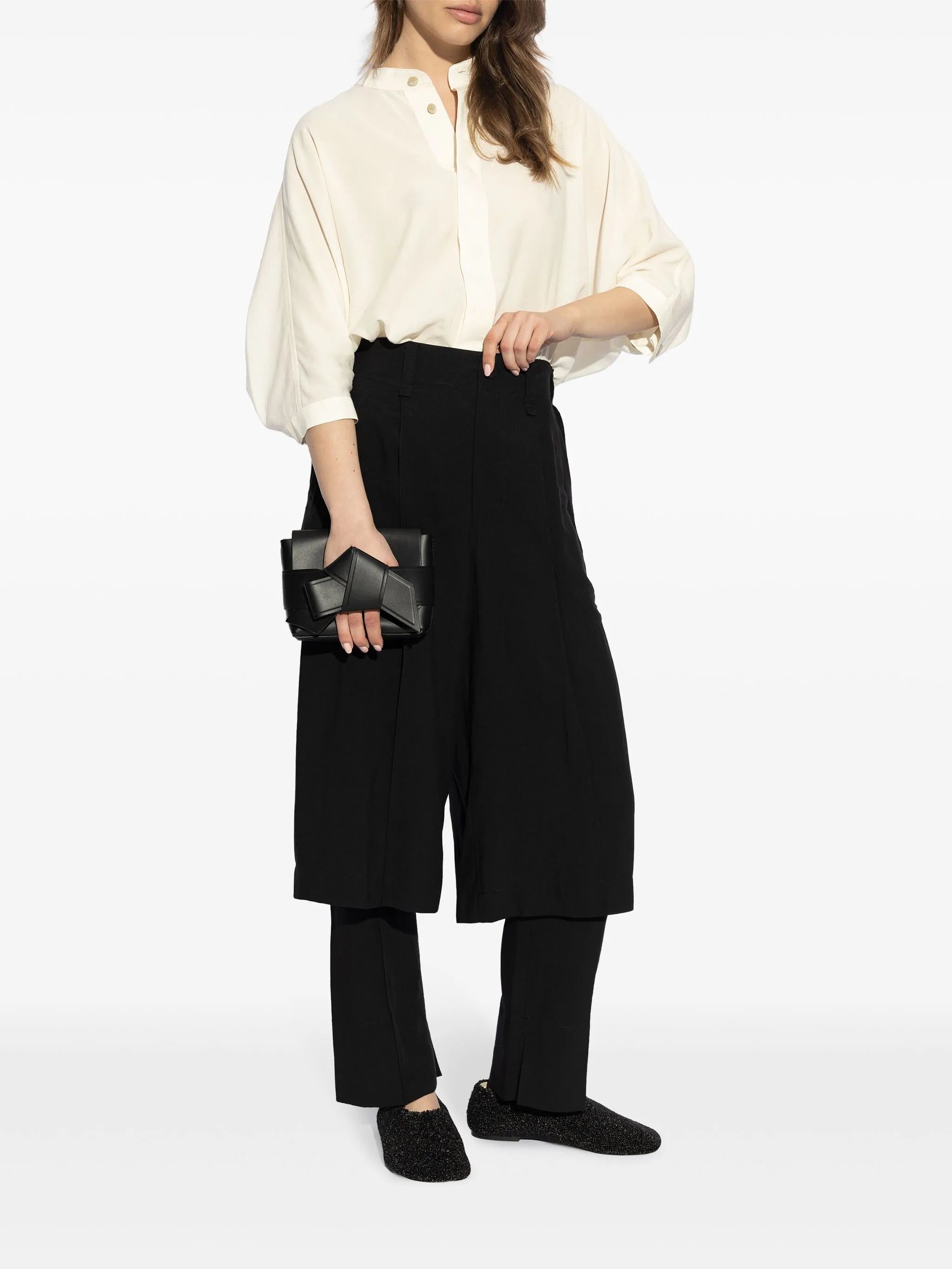 high-waisted layered trousers