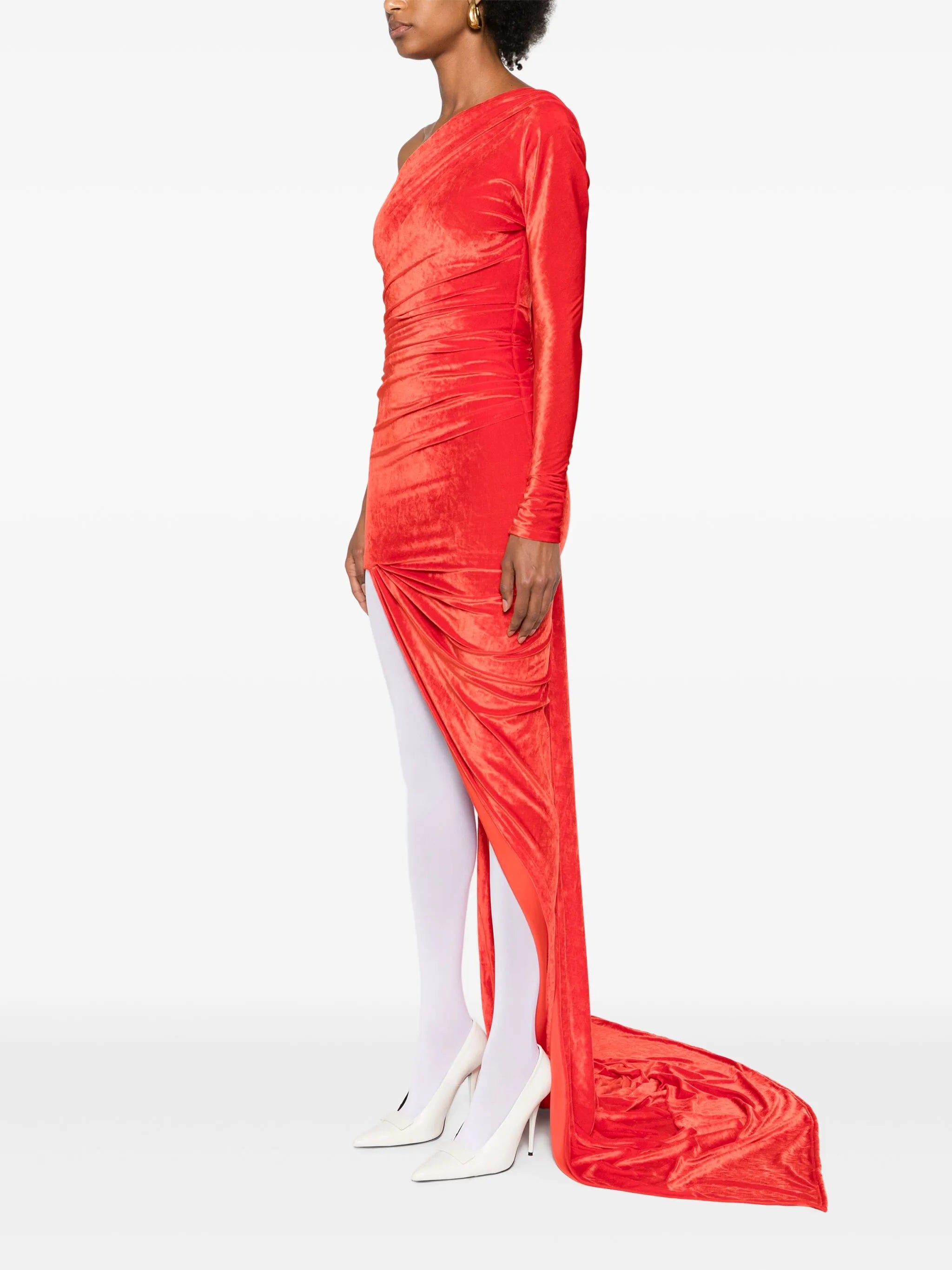 asymmetric-design velvet dress