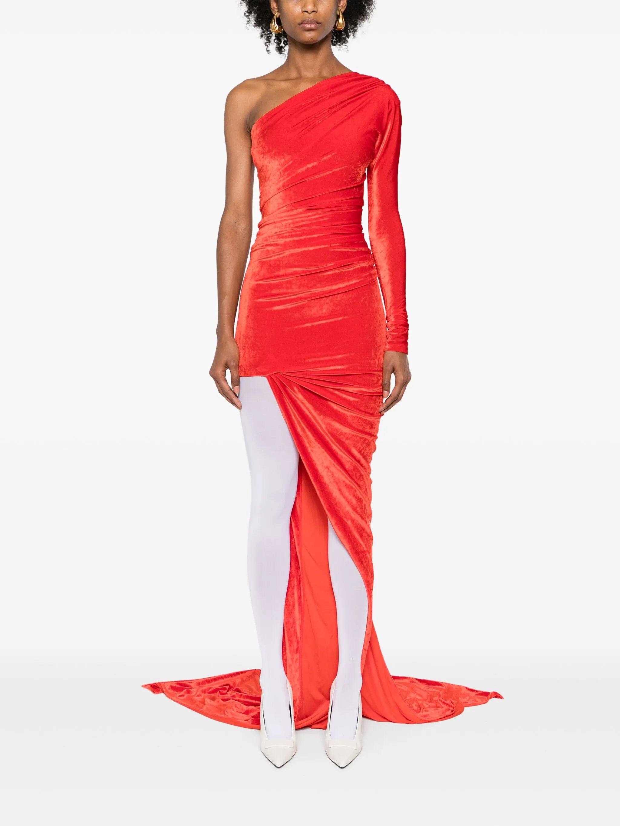 asymmetric-design velvet dress