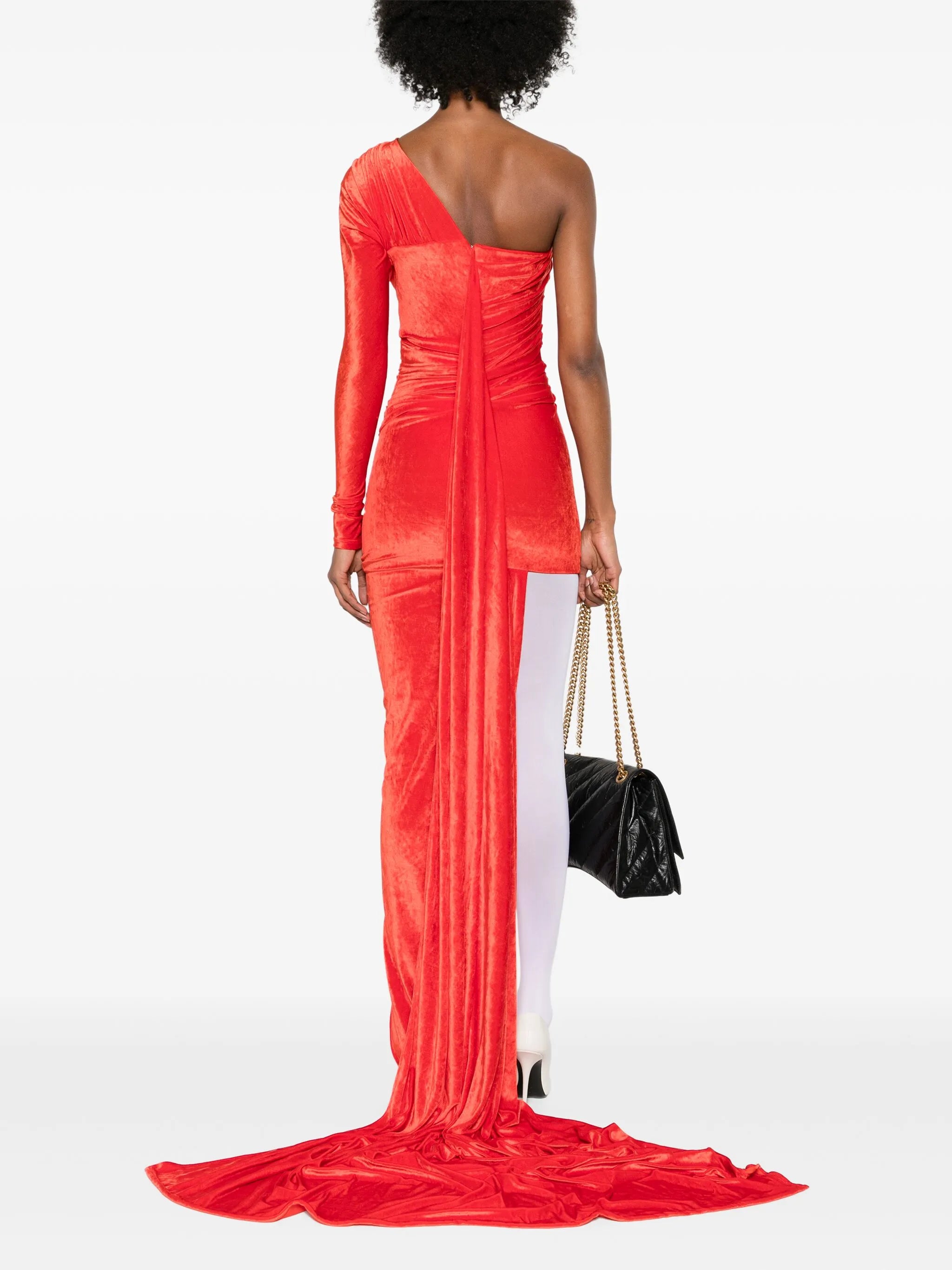 asymmetric-design velvet dress
