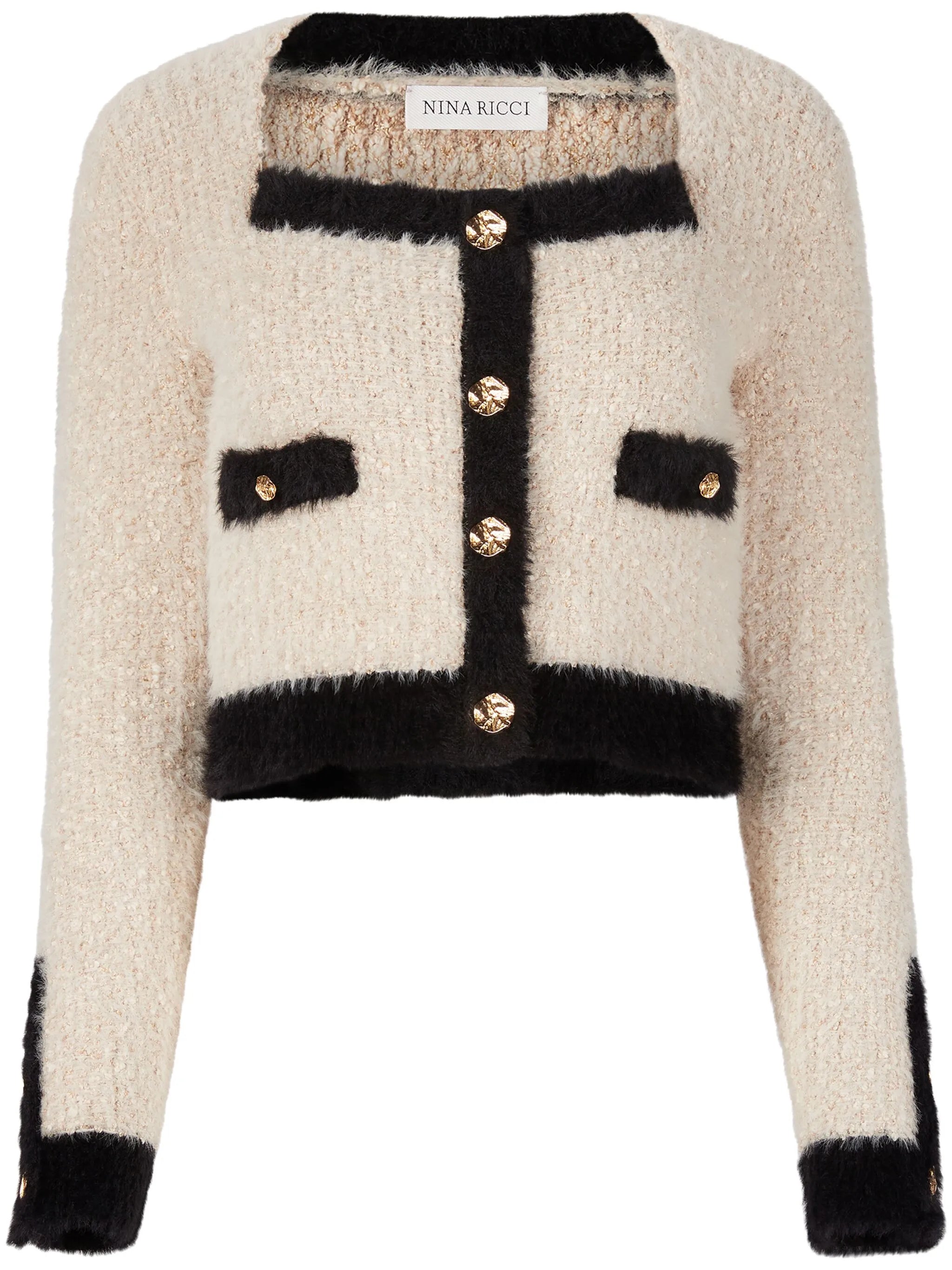 square neck tweed cardigan