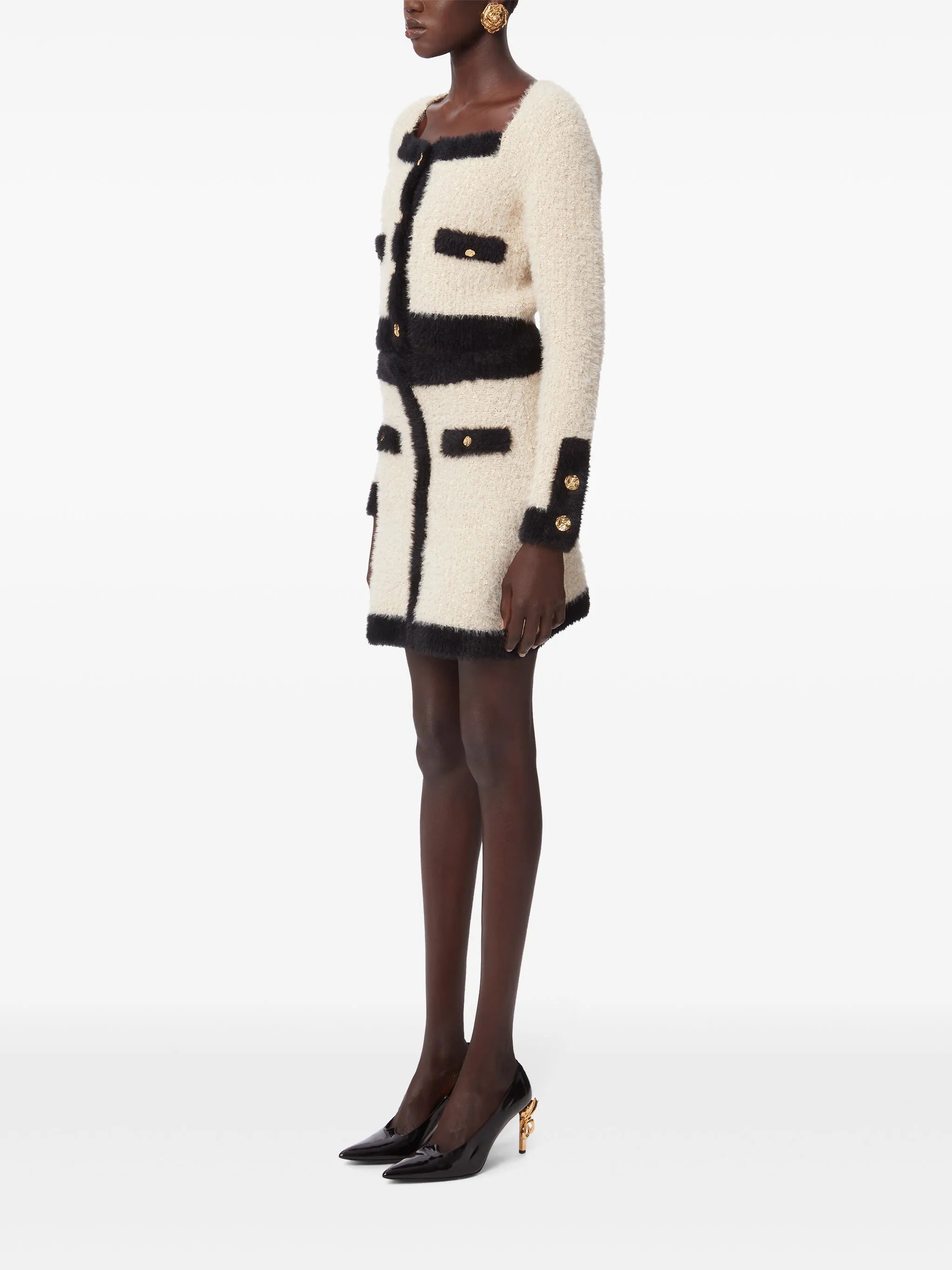 square neck tweed cardigan