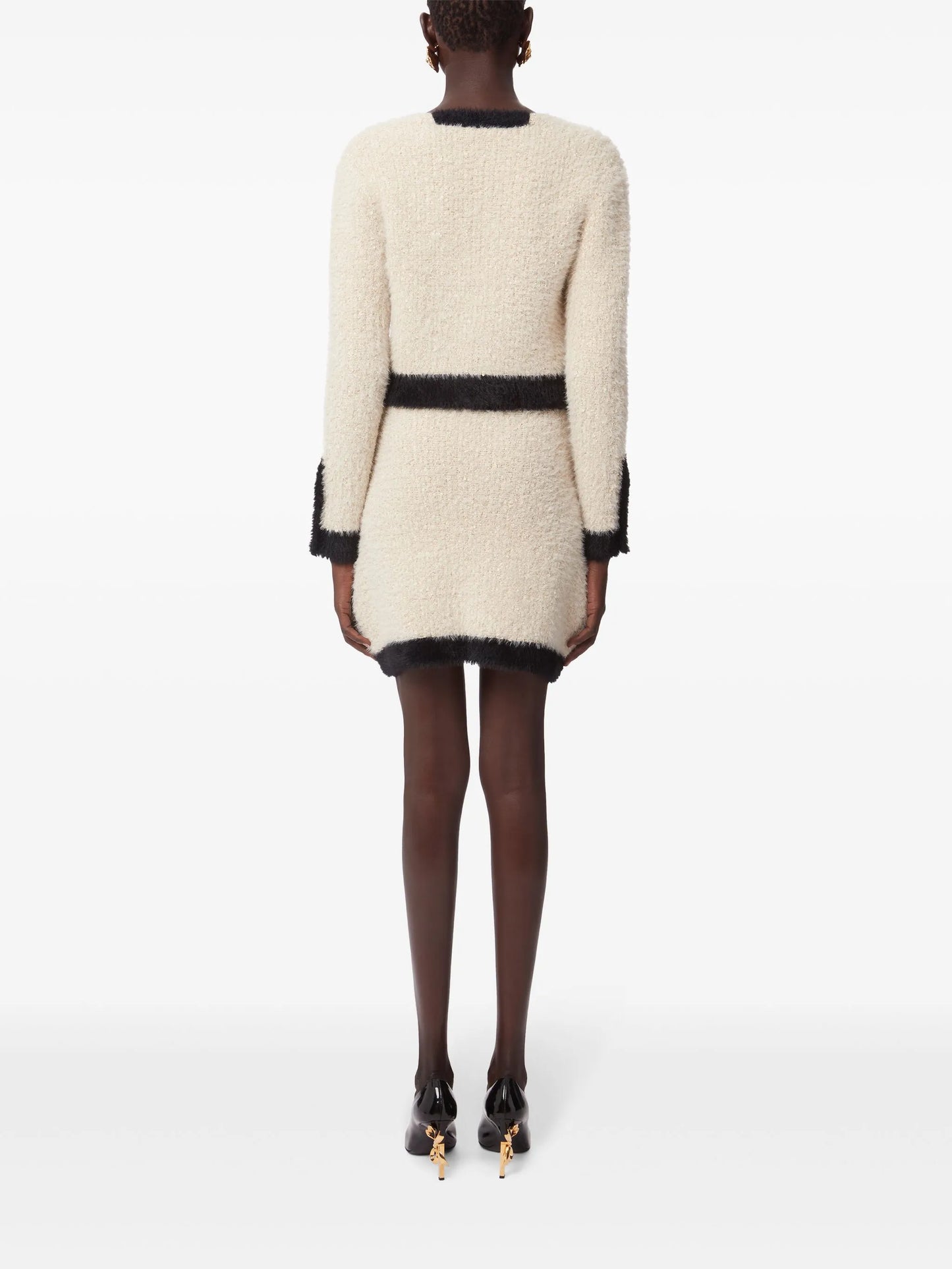 square neck tweed cardigan