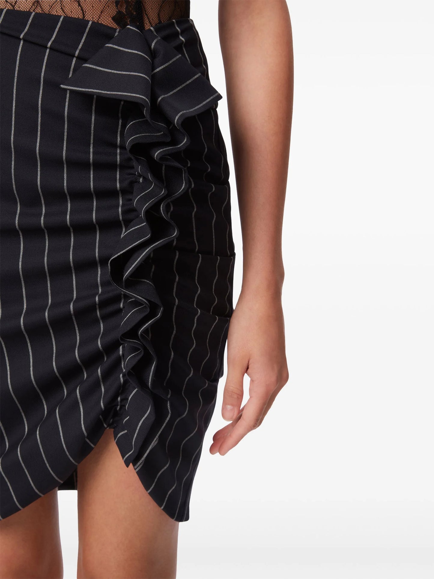 Pinstripe Draped Mid Skirt