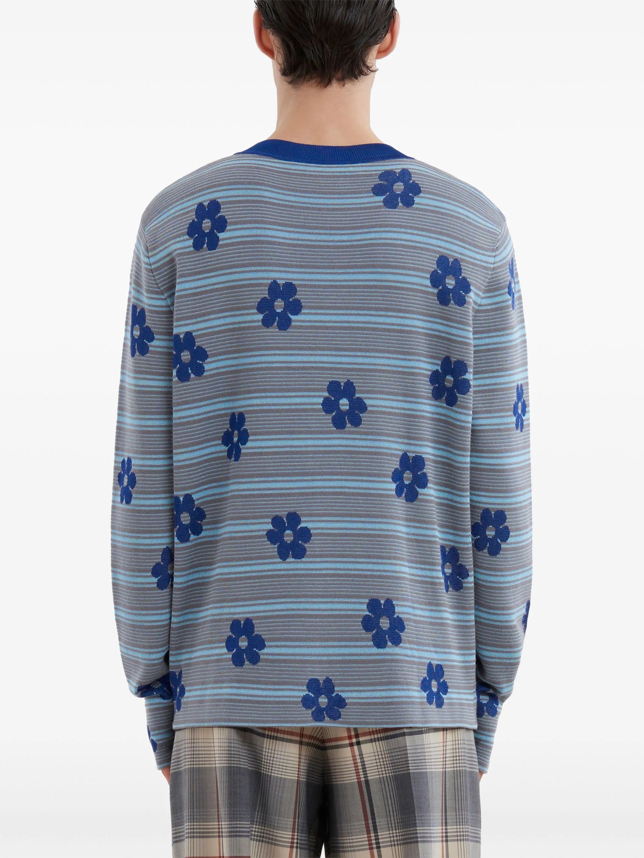 logo-intarsia striped knit top