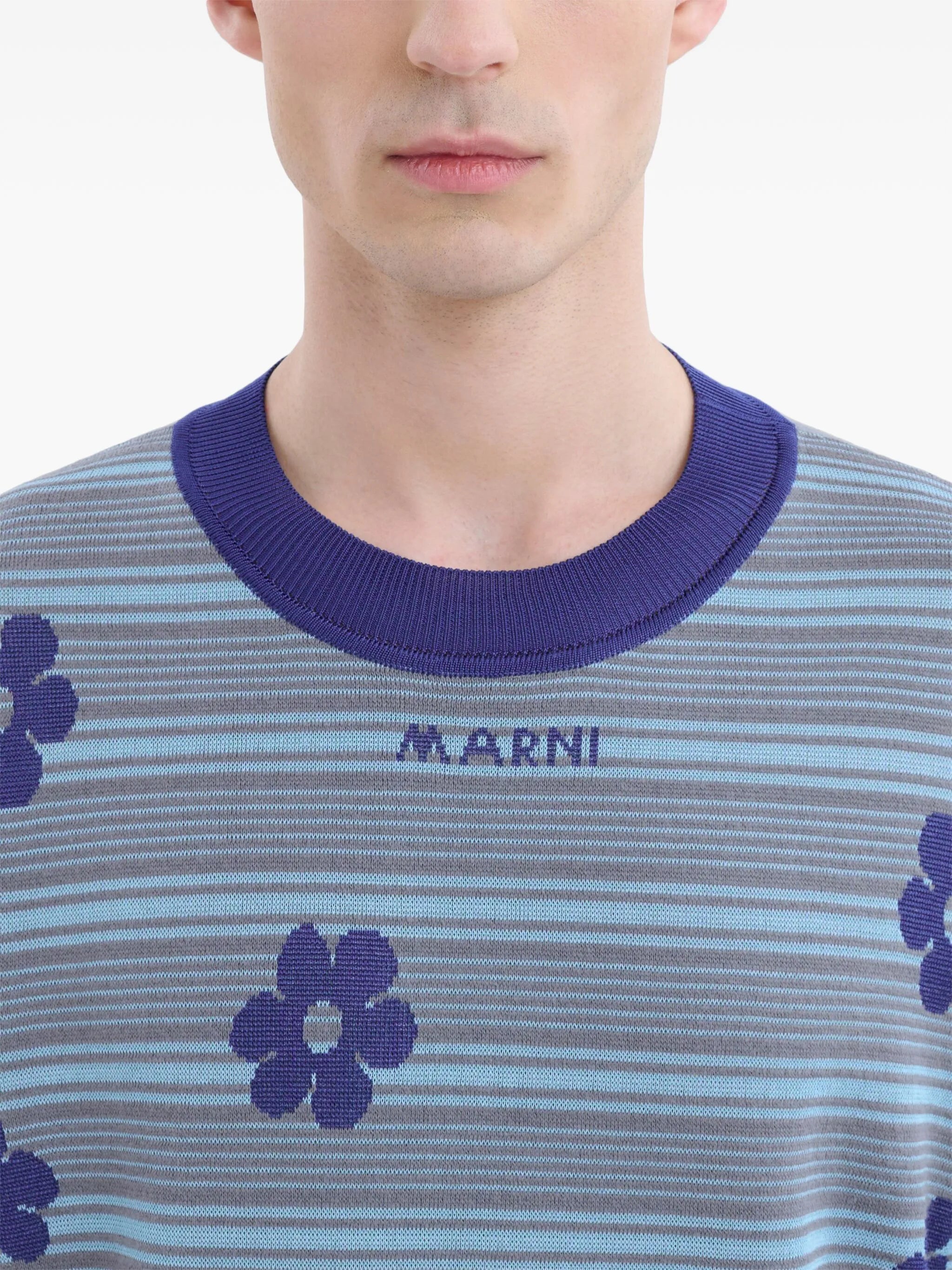 logo-intarsia striped knit top