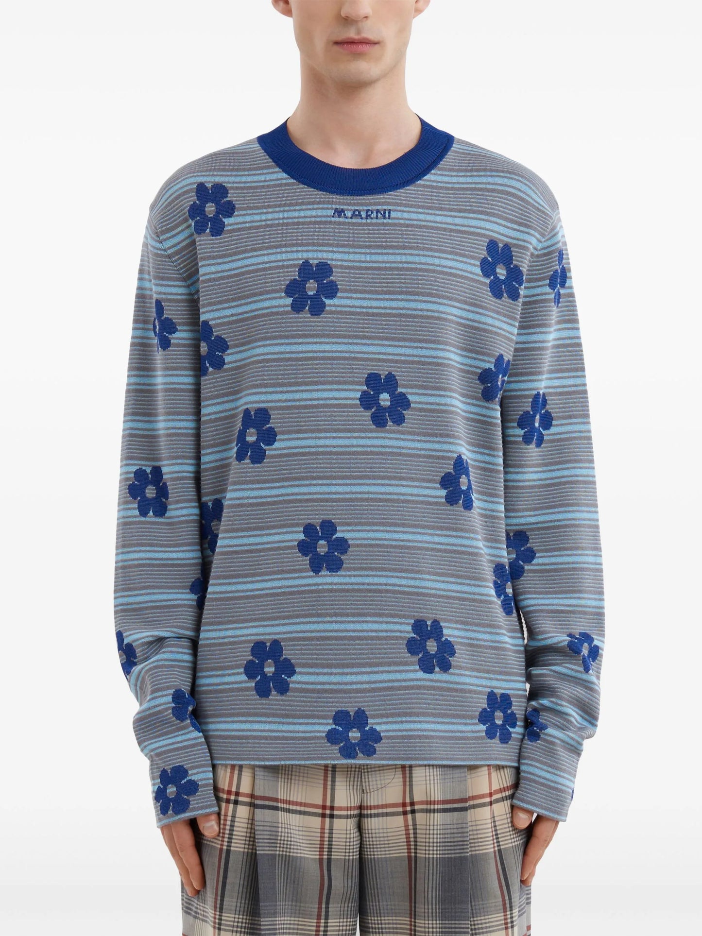 logo-intarsia striped knit top