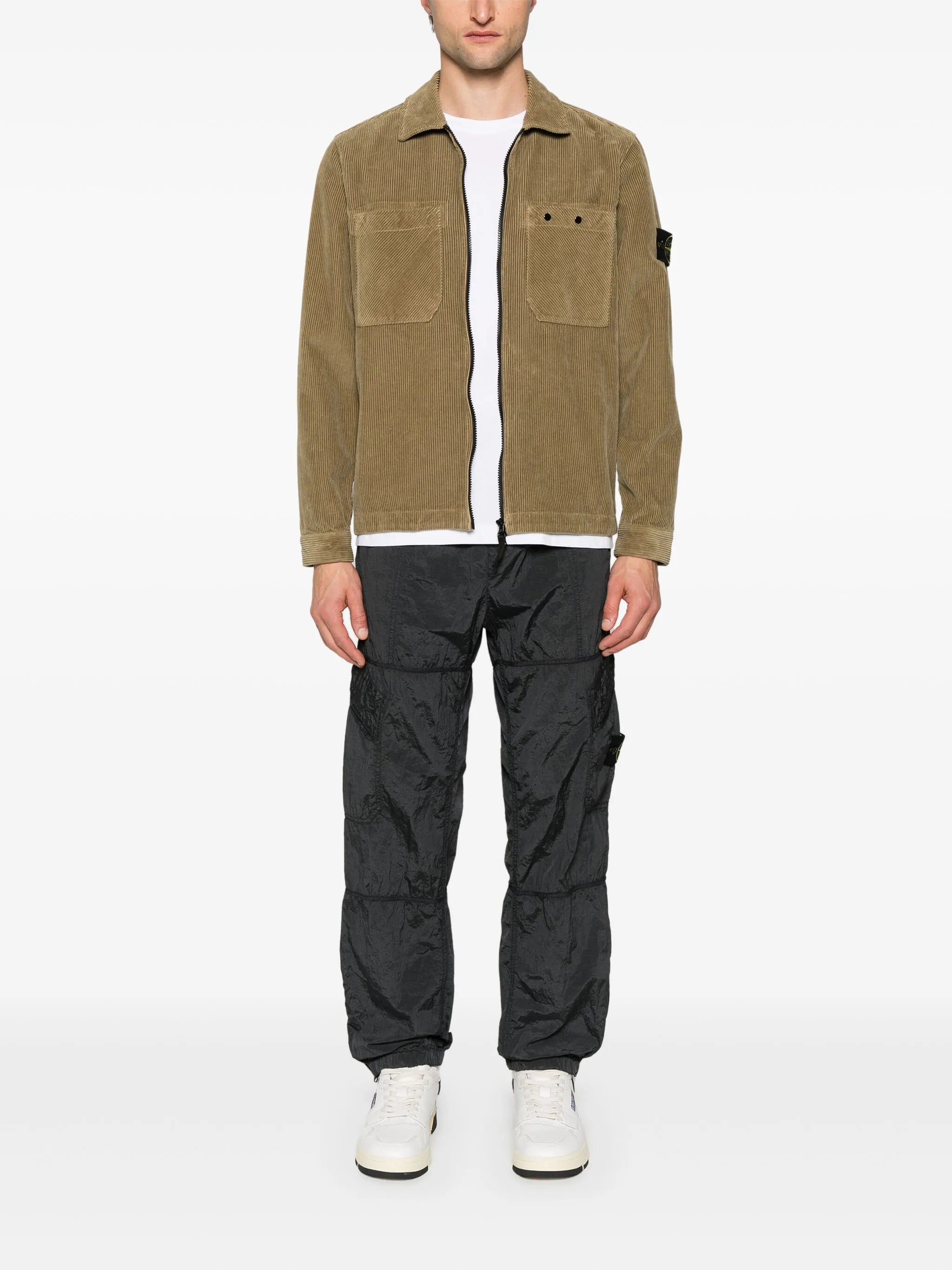Compass-motif corduroy shirt jacket
