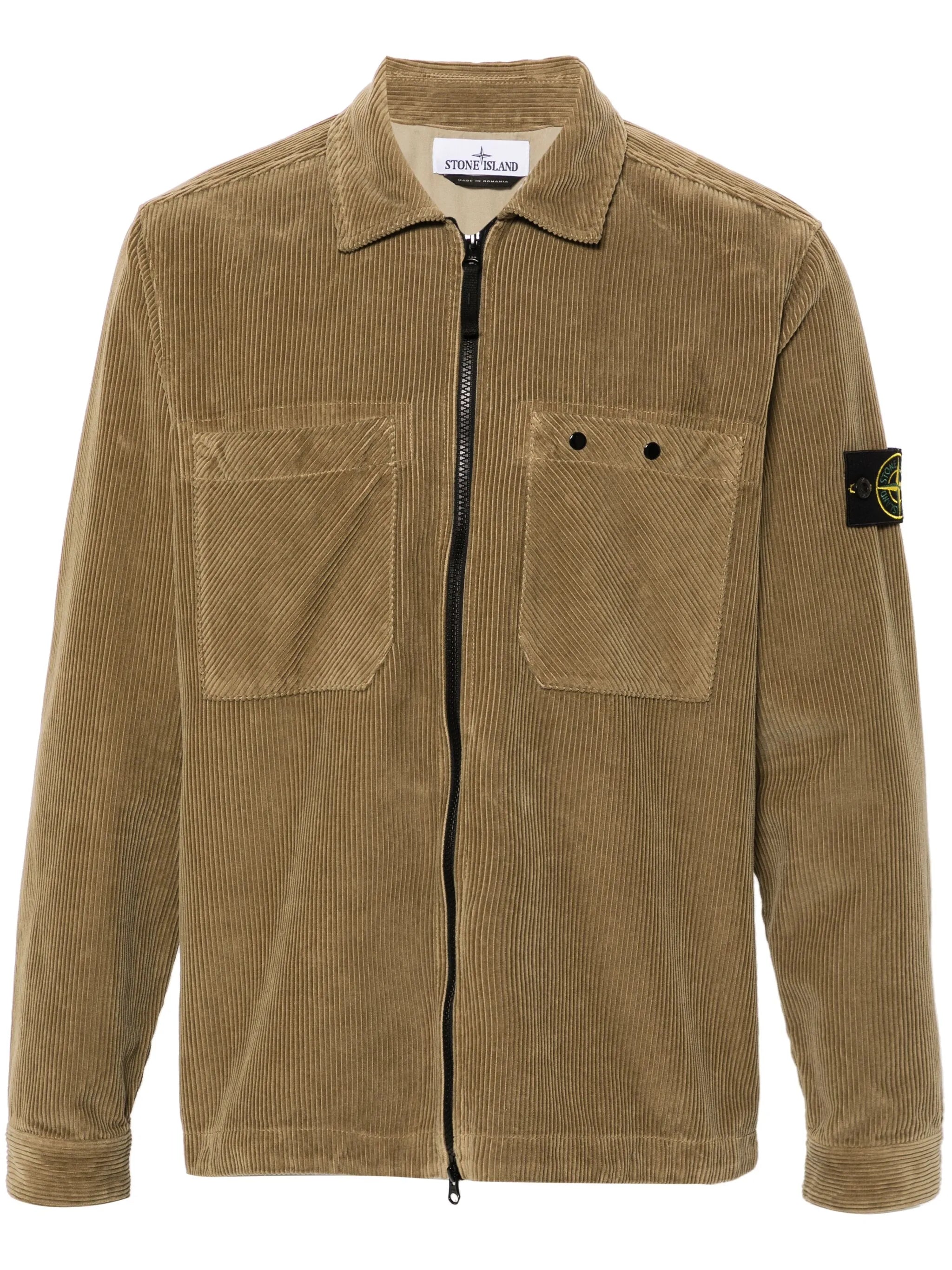 Compass-motif corduroy shirt jacket