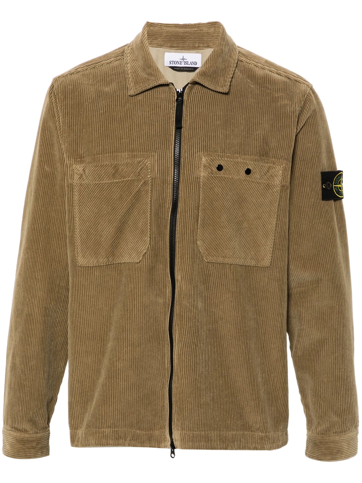 Compass-motif corduroy shirt jacket