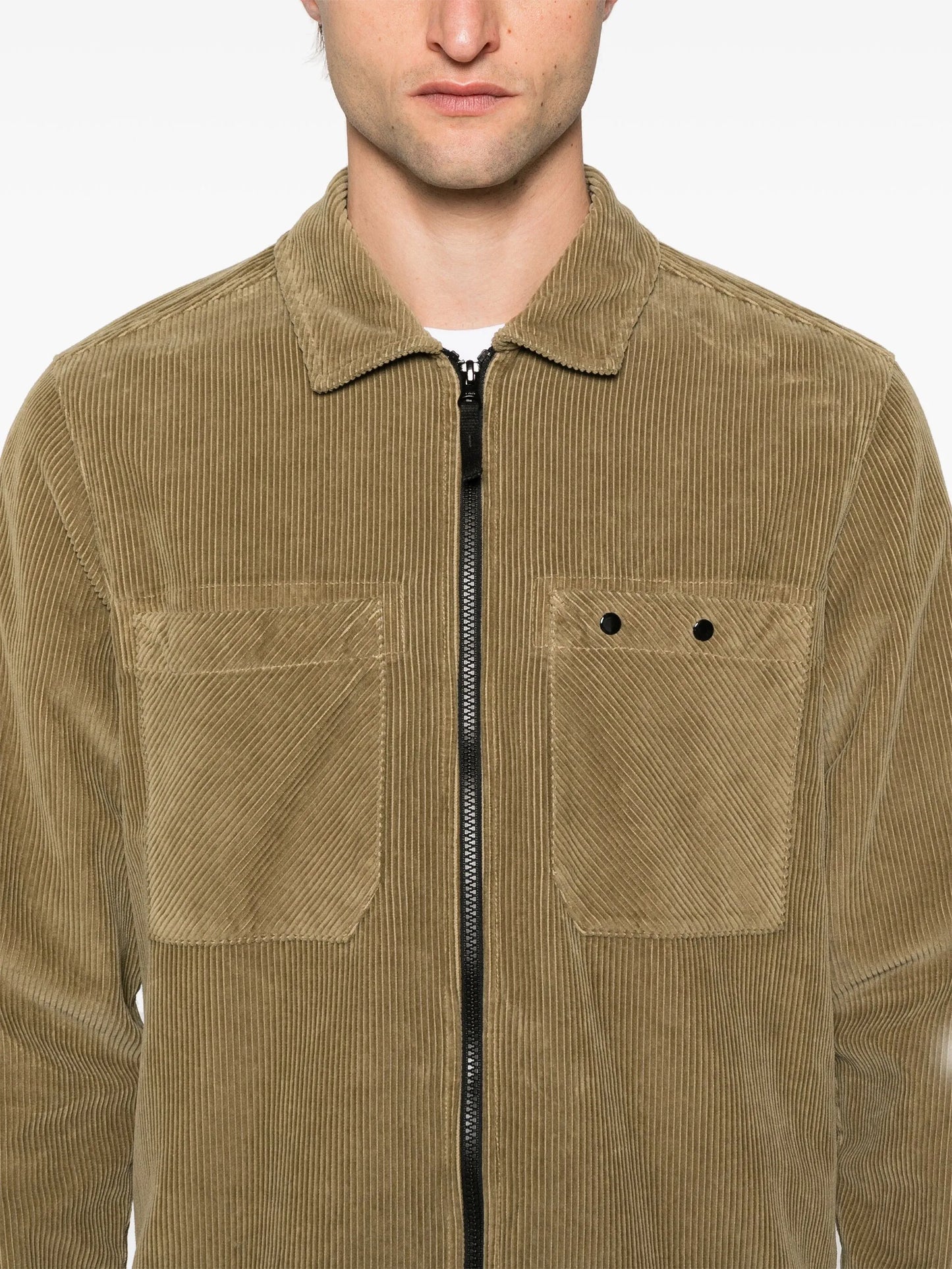 Compass-motif corduroy shirt jacket