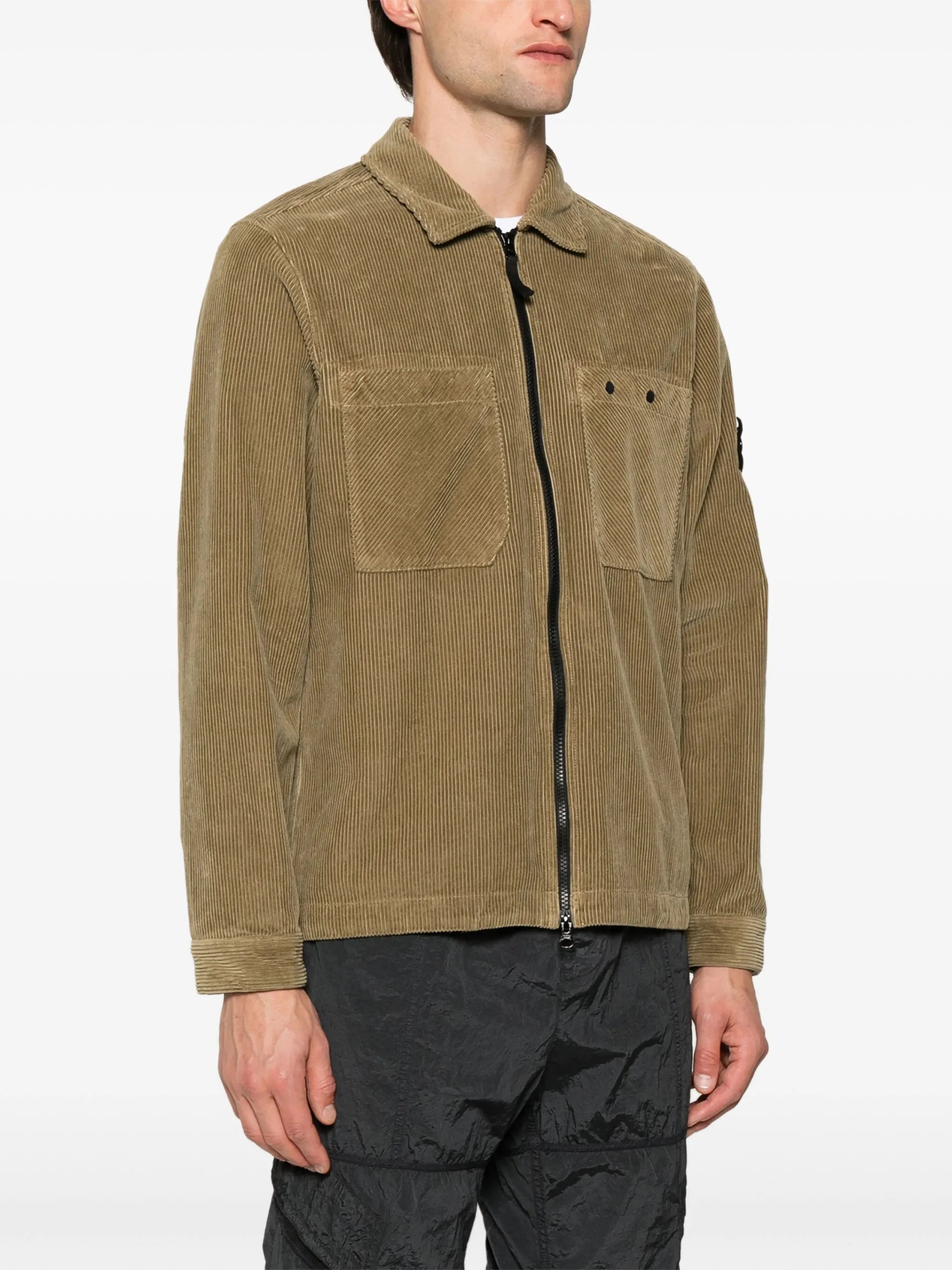 Compass-motif corduroy shirt jacket