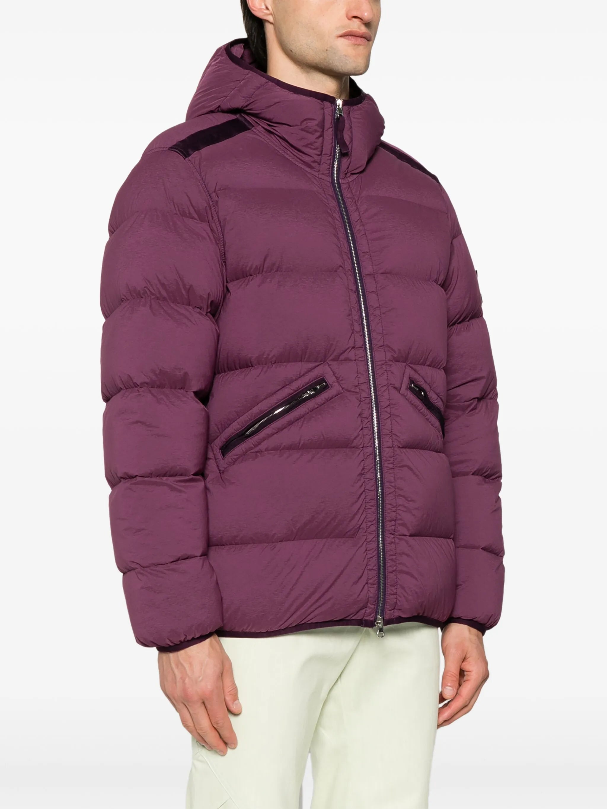 Compass-badge hooded padded jacket