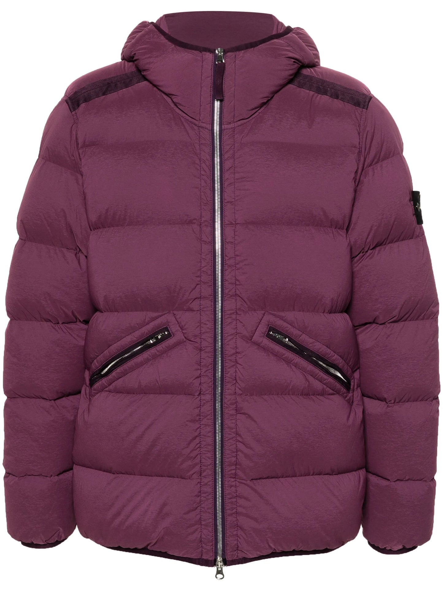 Compass-badge hooded padded jacket