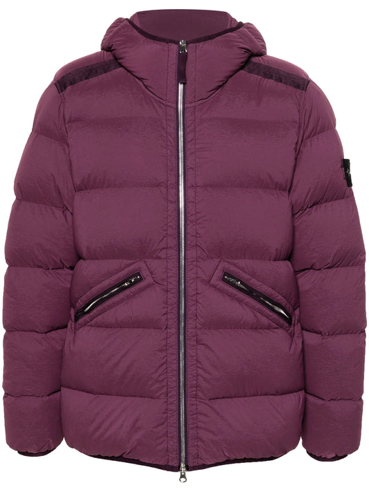 Compass-badge hooded padded jacket