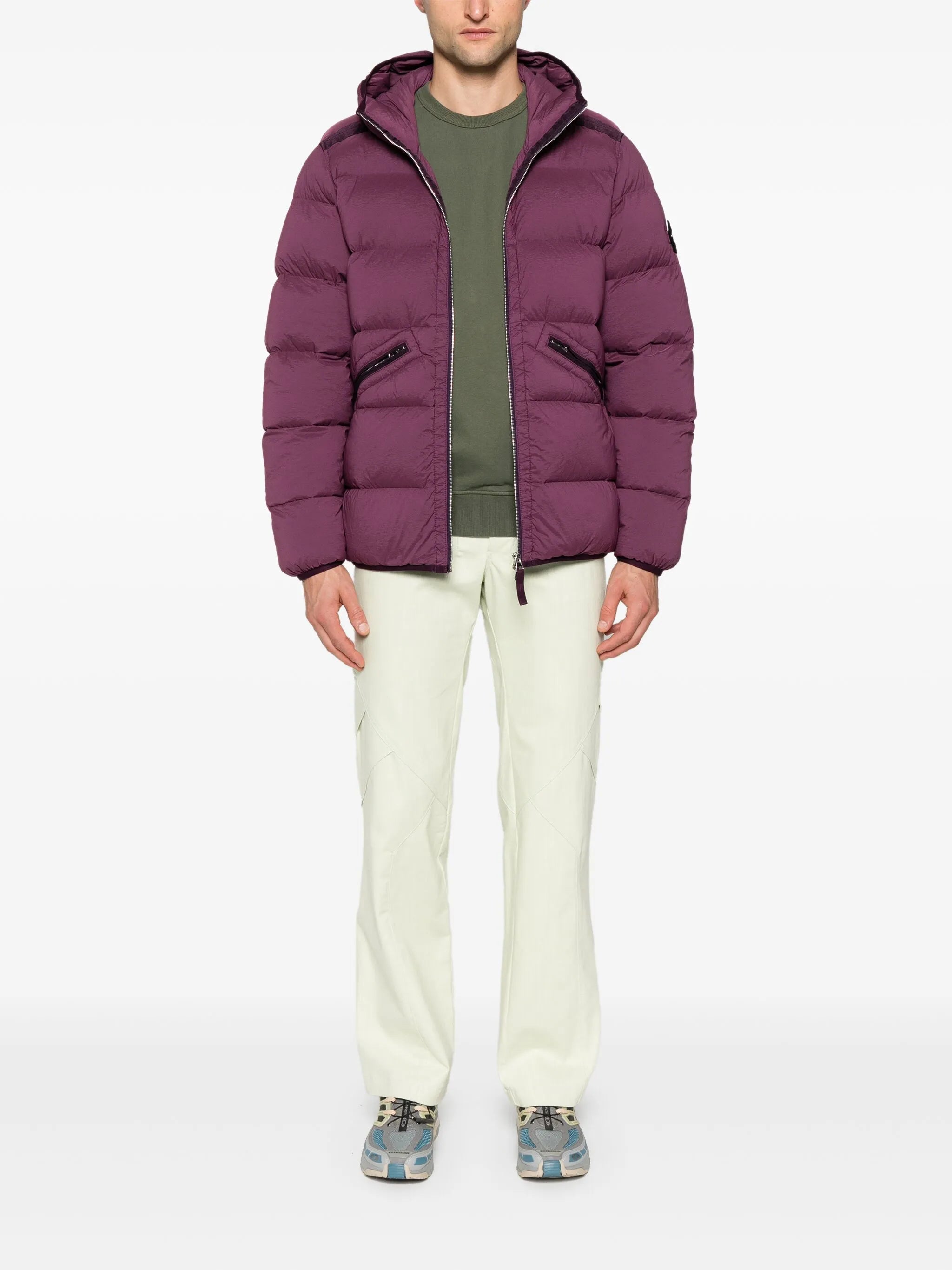 Compass-badge hooded padded jacket