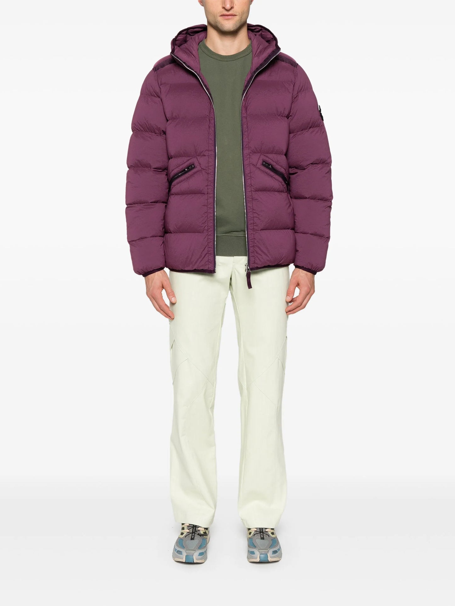 Compass-badge hooded padded jacket