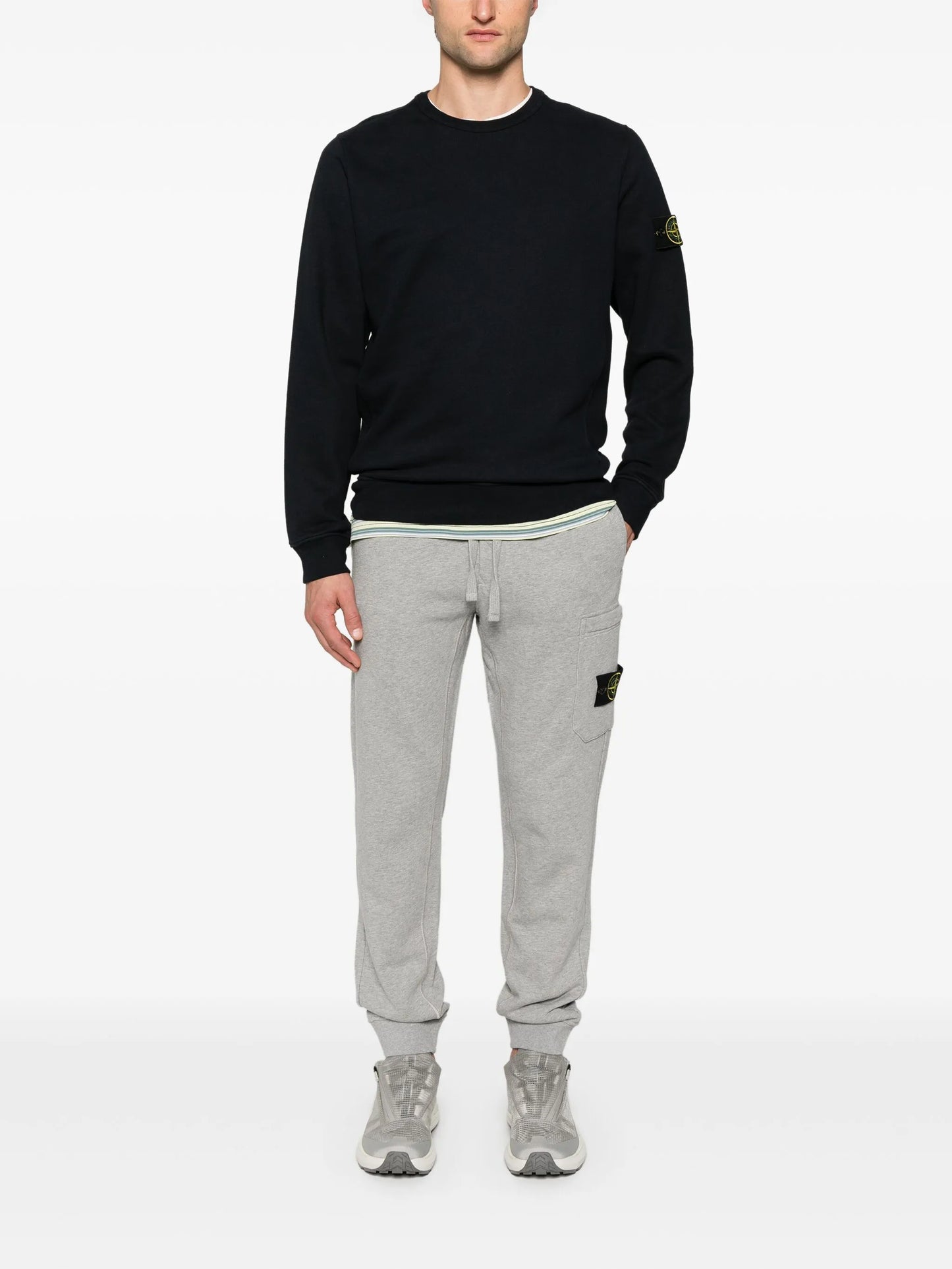Compass-badge mélange tapered trousers