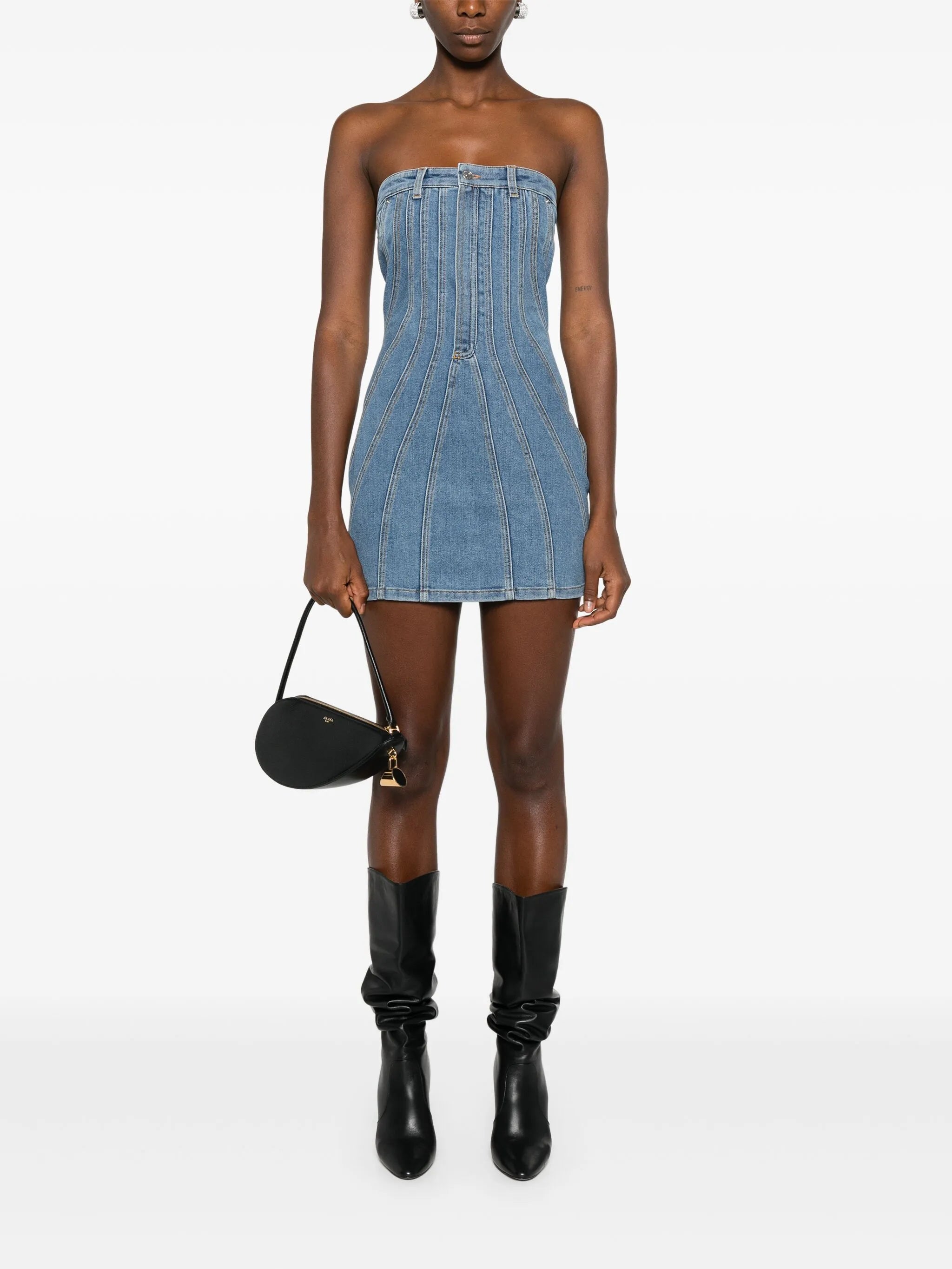 denim bustier mini dress