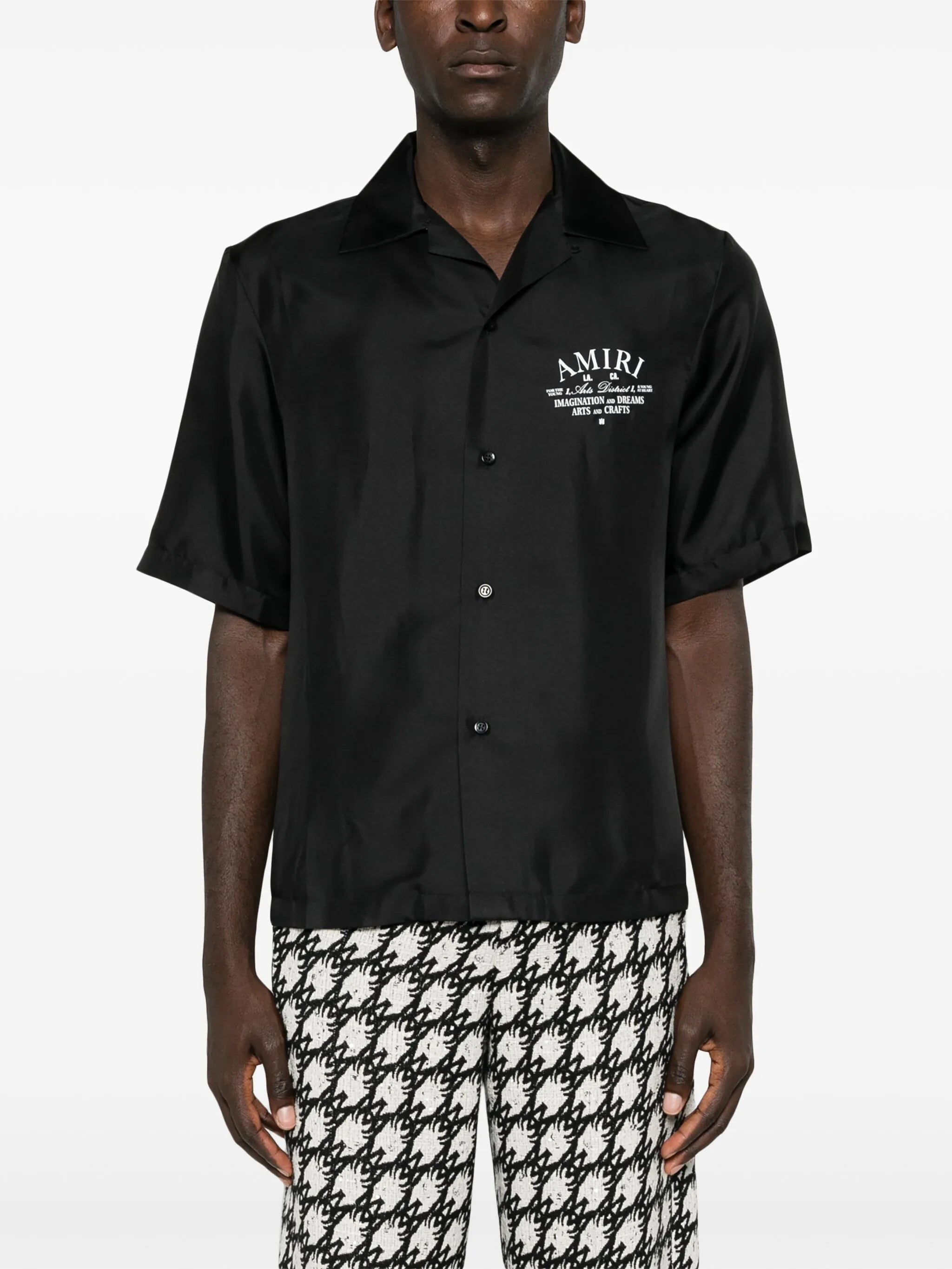 logo-print silk shirt