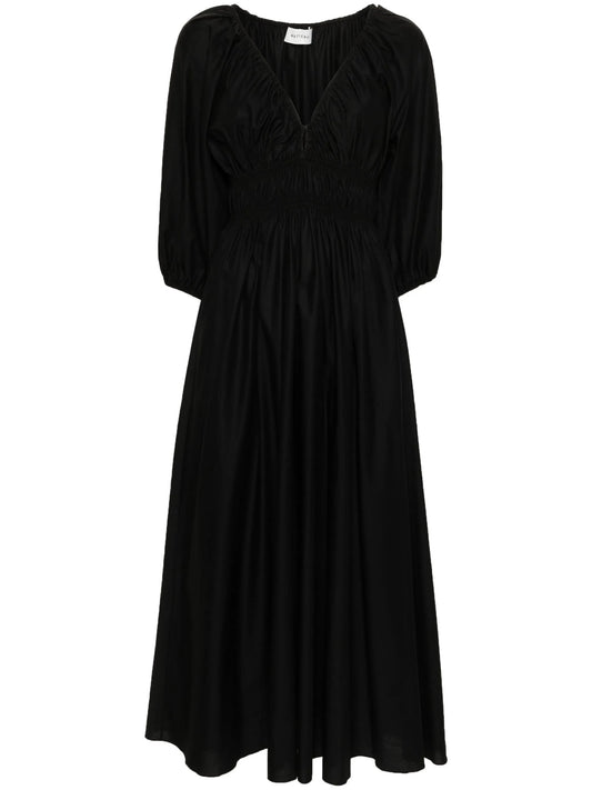 V-neck shirred maxi dress