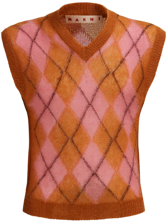 argyle-intarsia V-neck vest