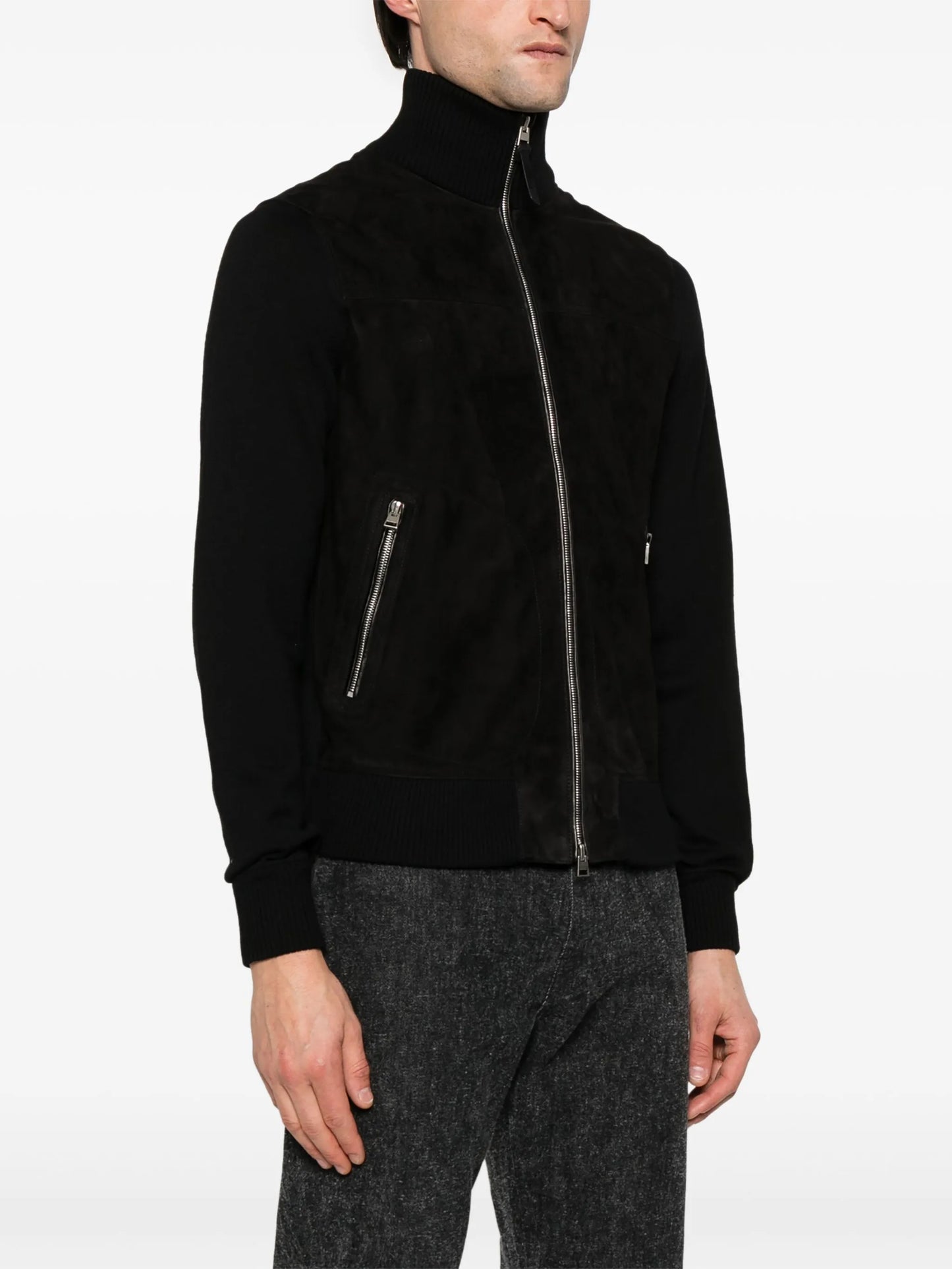 zip-up suede jacket