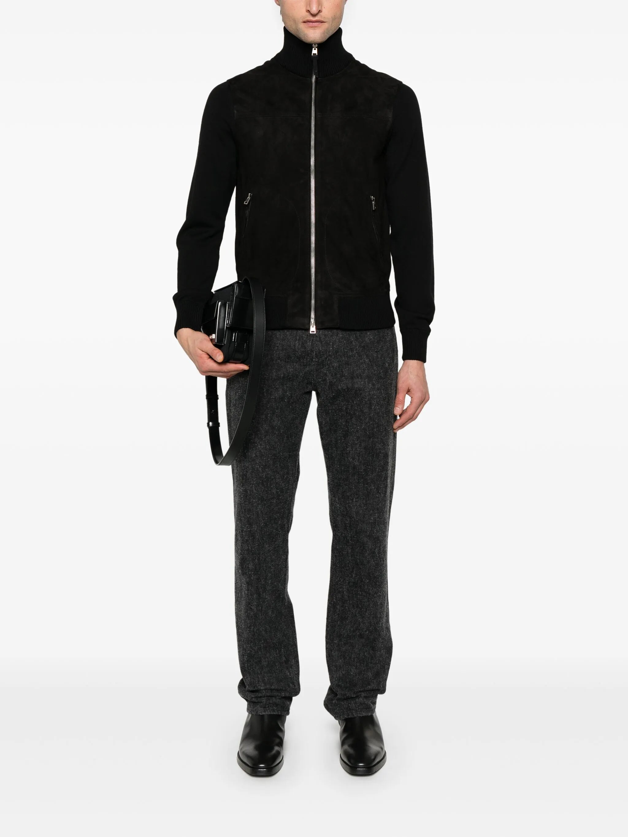 zip-up suede jacket