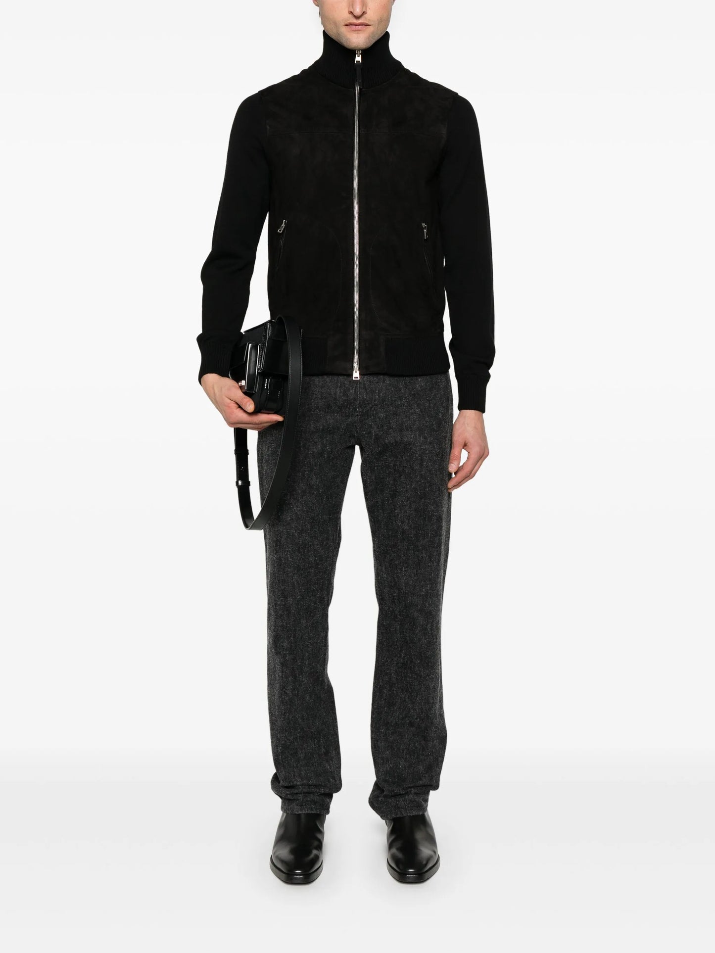 zip-up suede jacket
