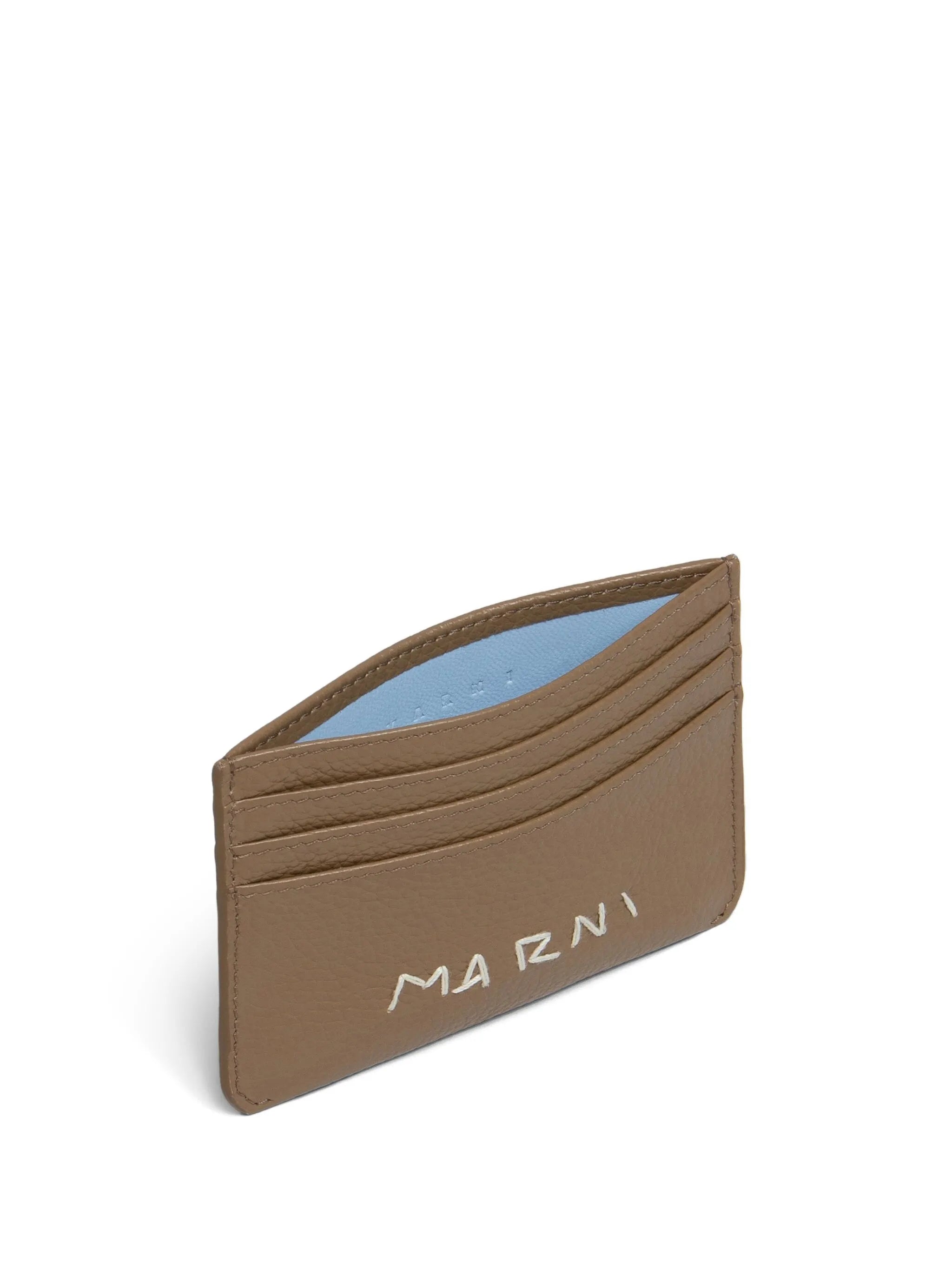 logo-embroidered leather card holder