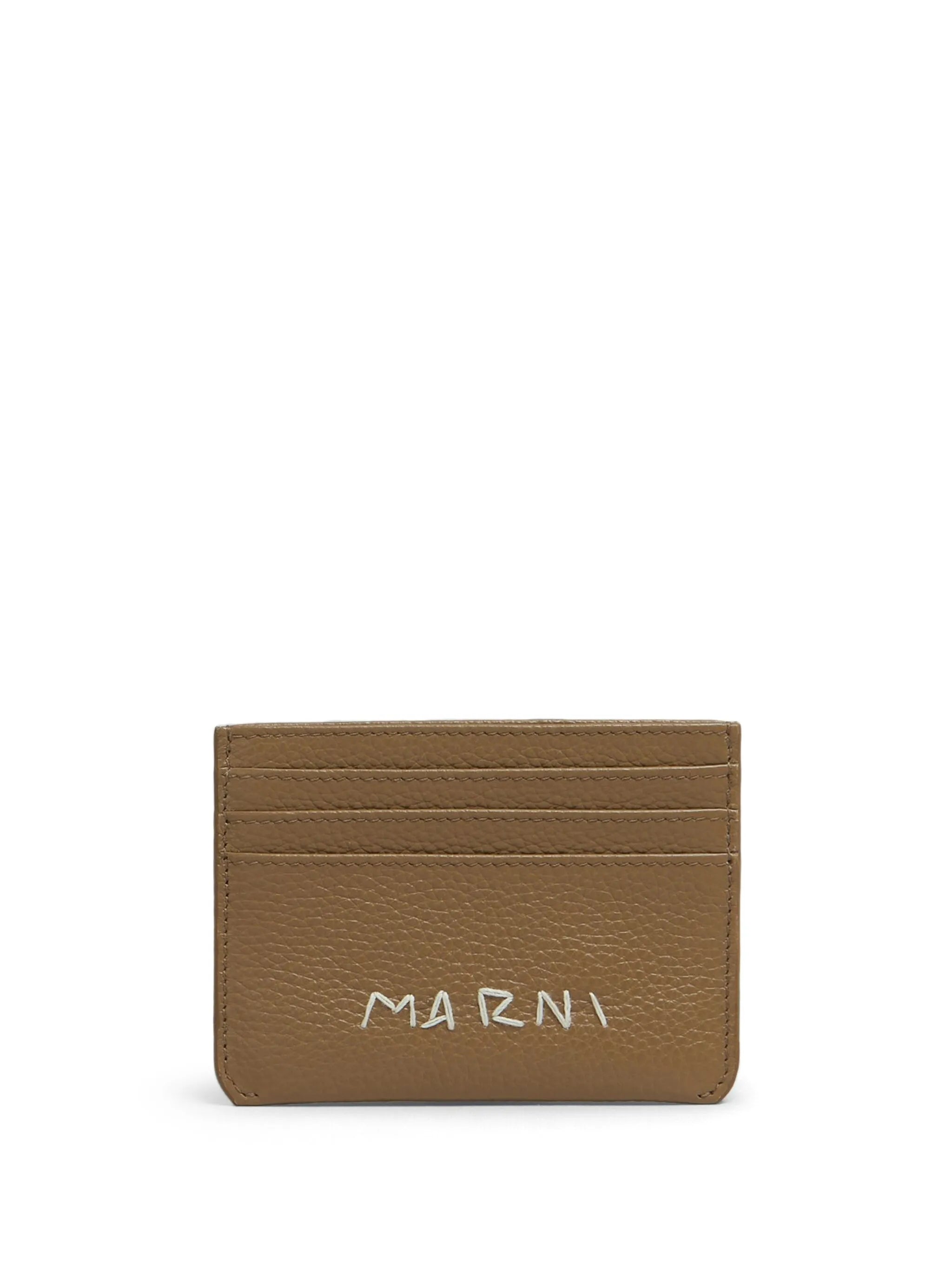logo-embroidered leather card holder