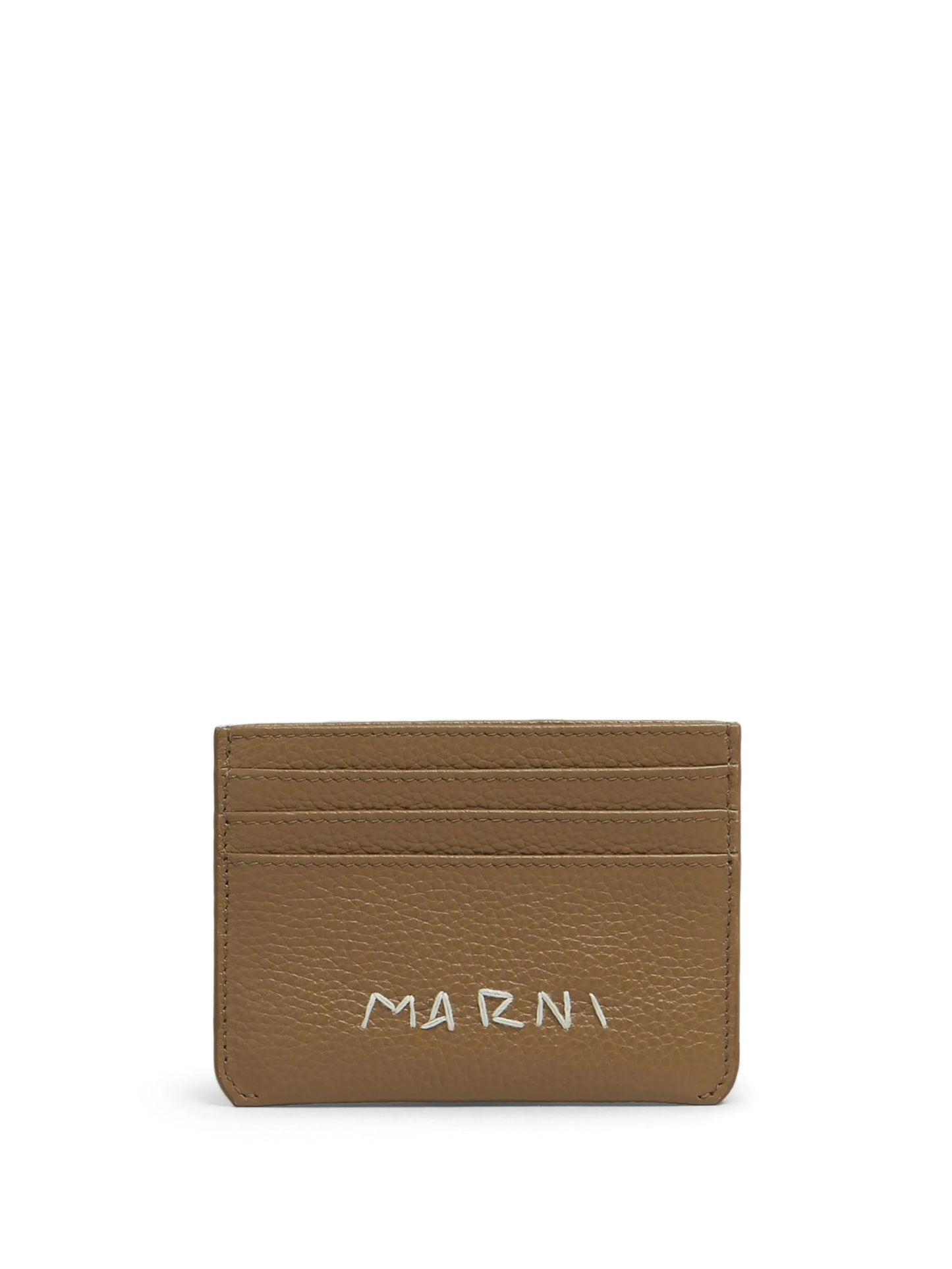 logo-embroidered leather card holder