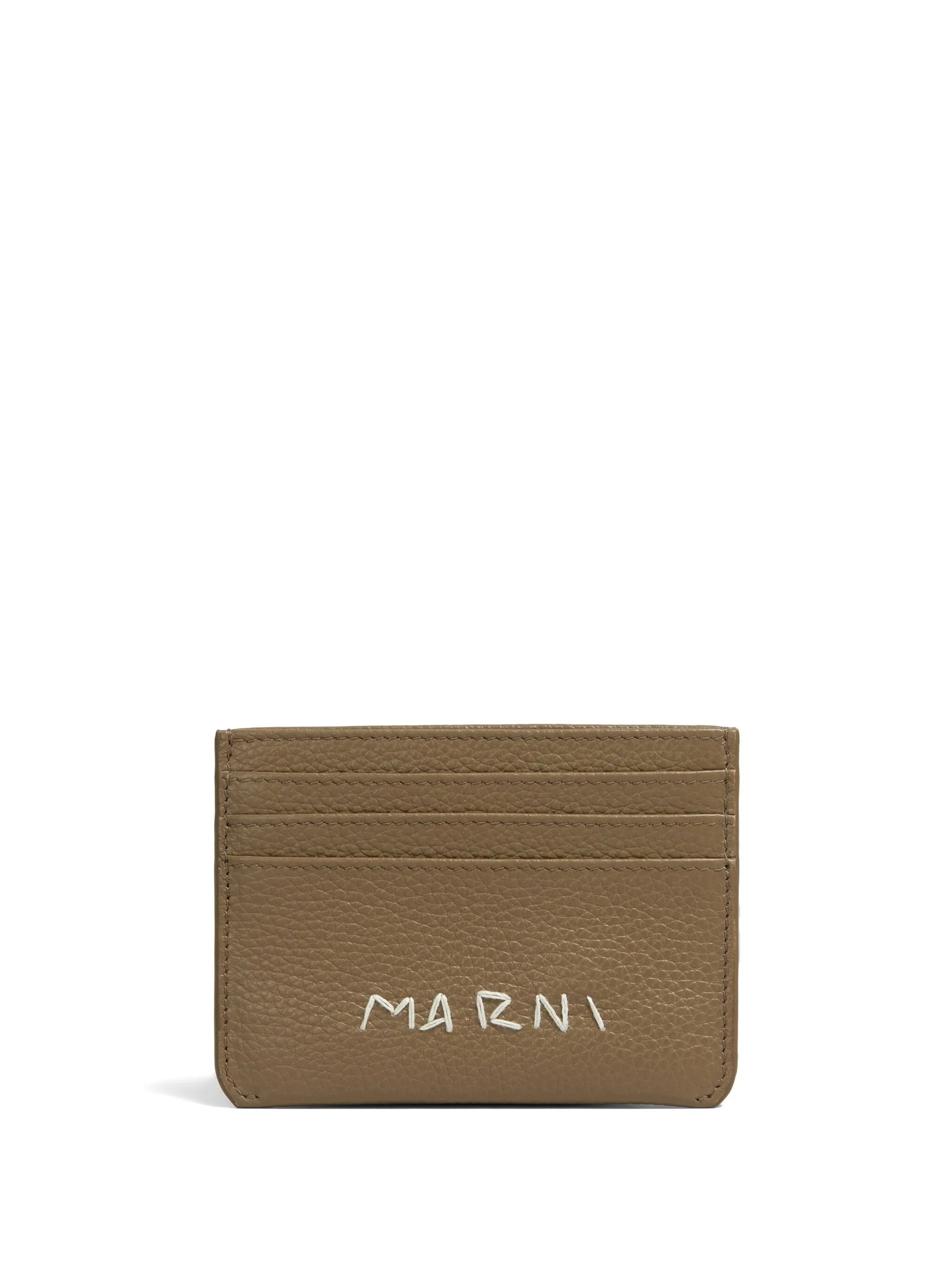 logo-embroidered leather card holder