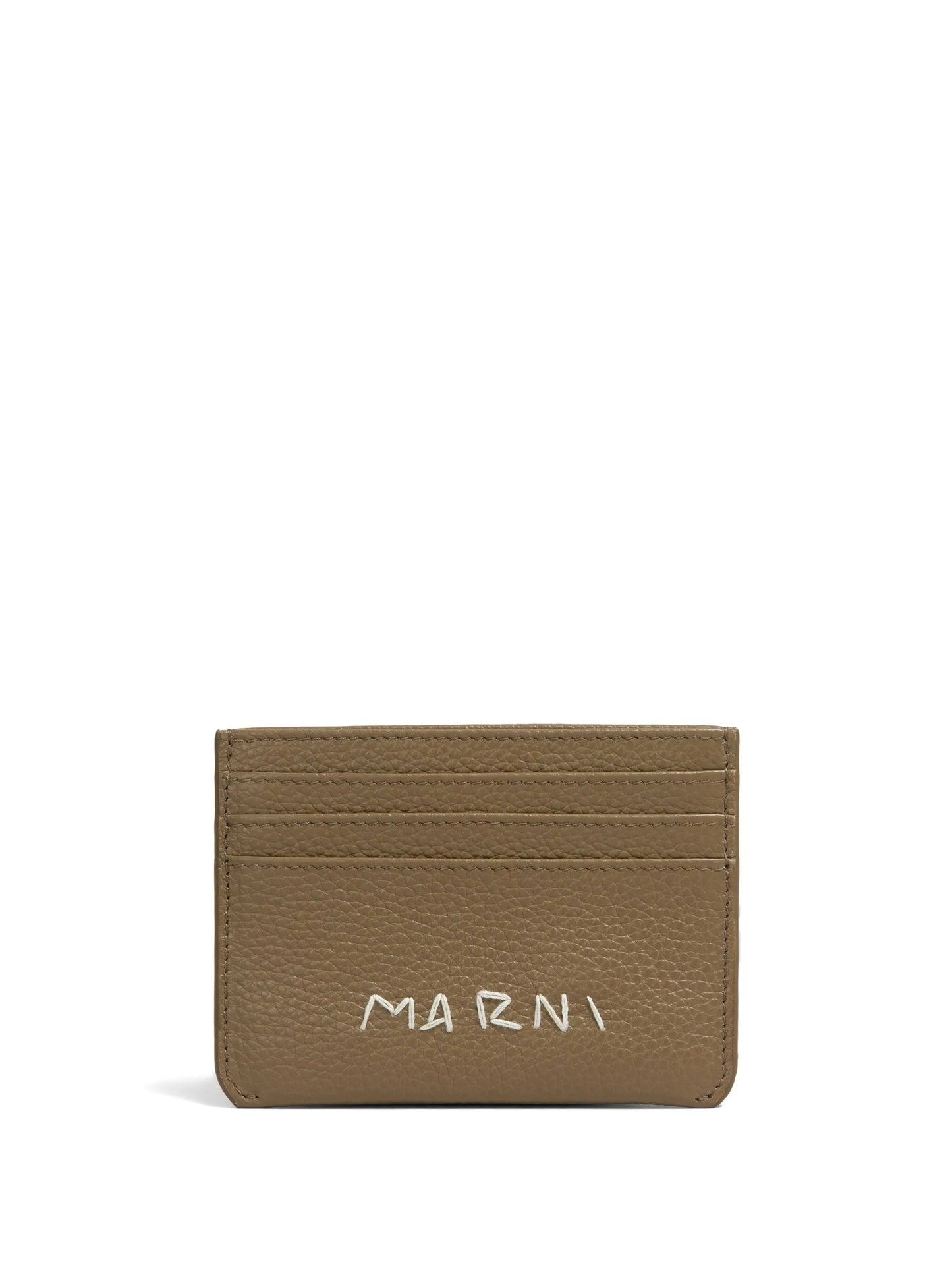 logo-embroidered leather card holder