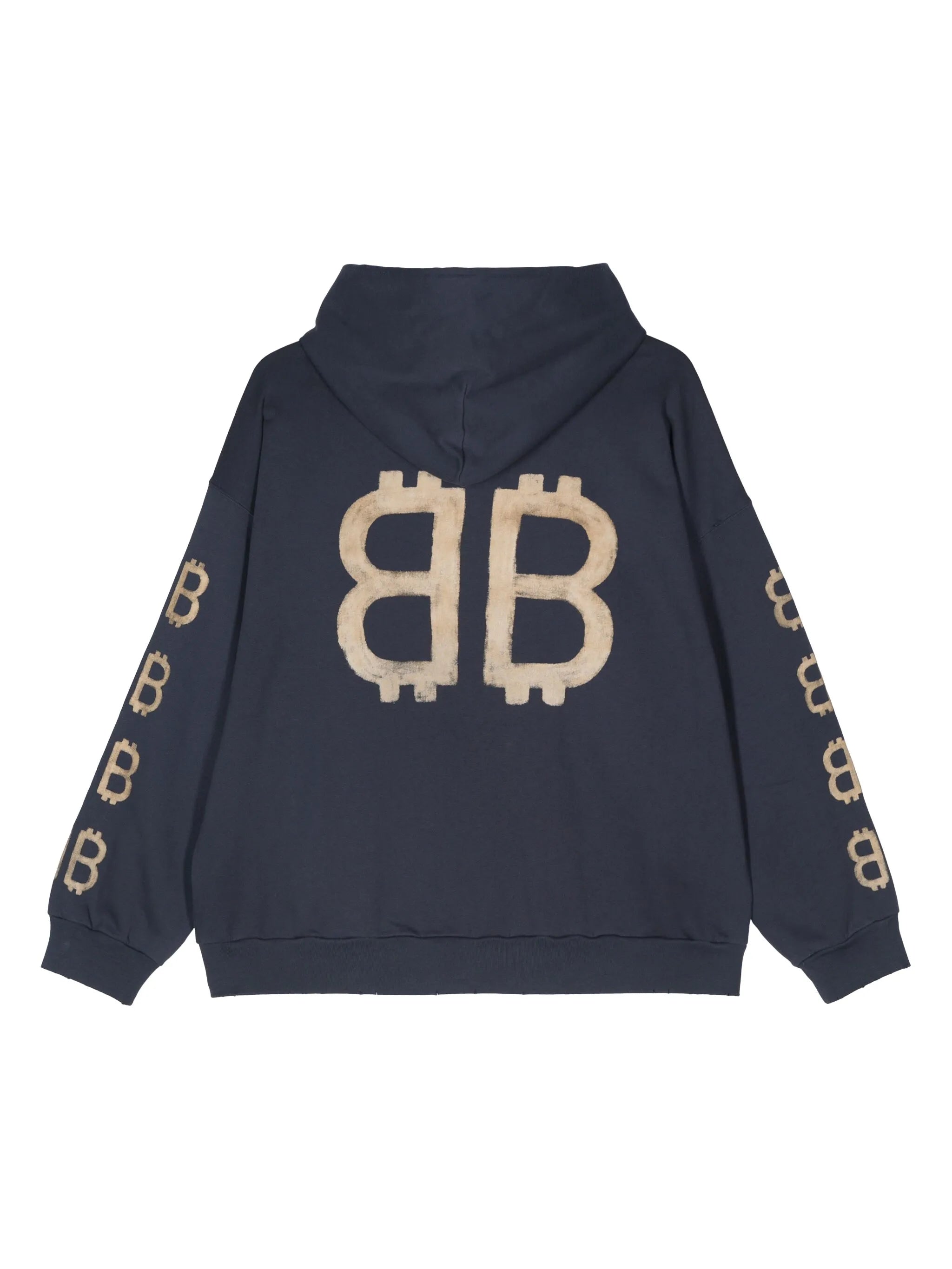 Crypto logo-print distressed hoodie