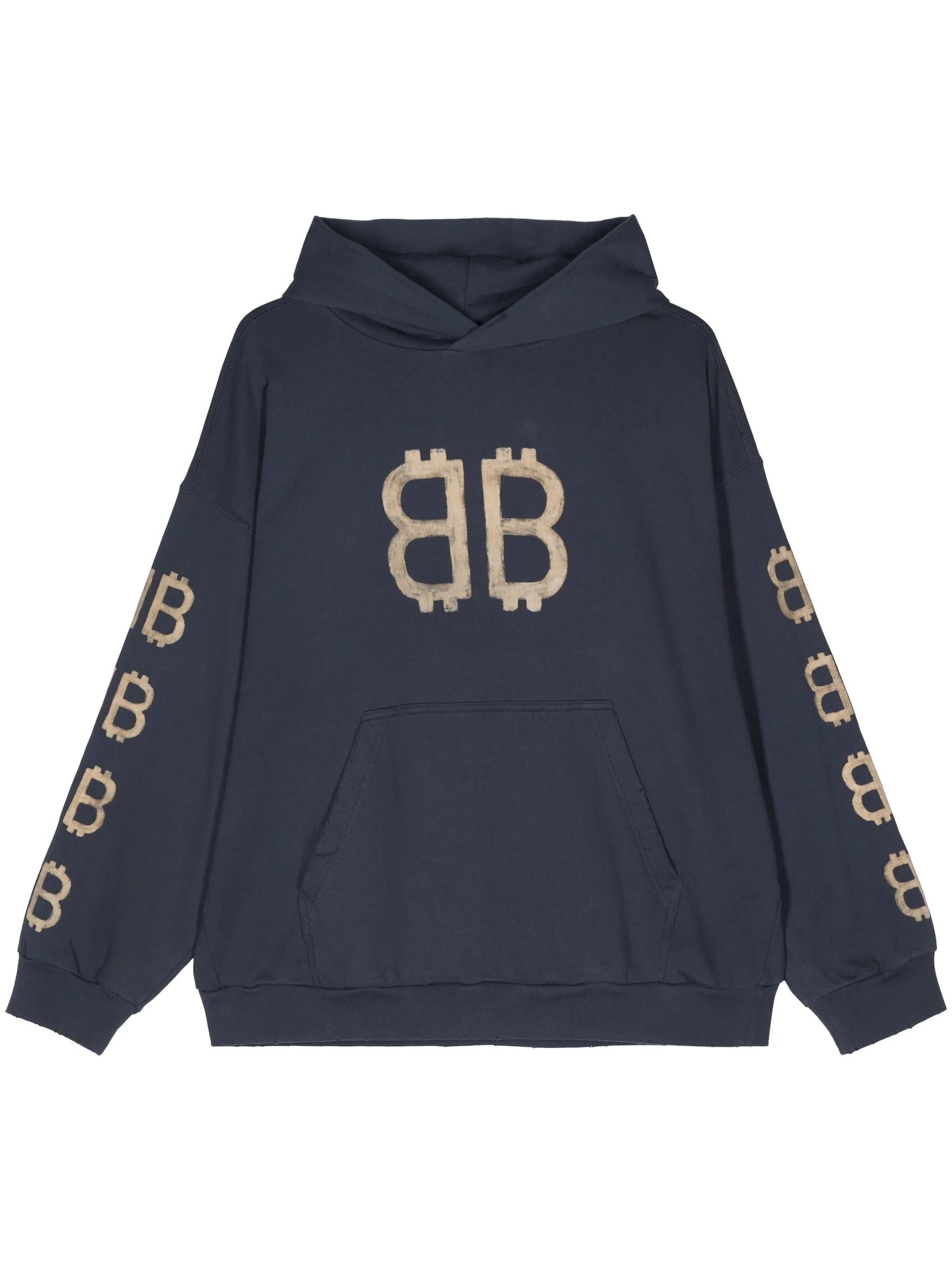 Crypto logo-print distressed hoodie
