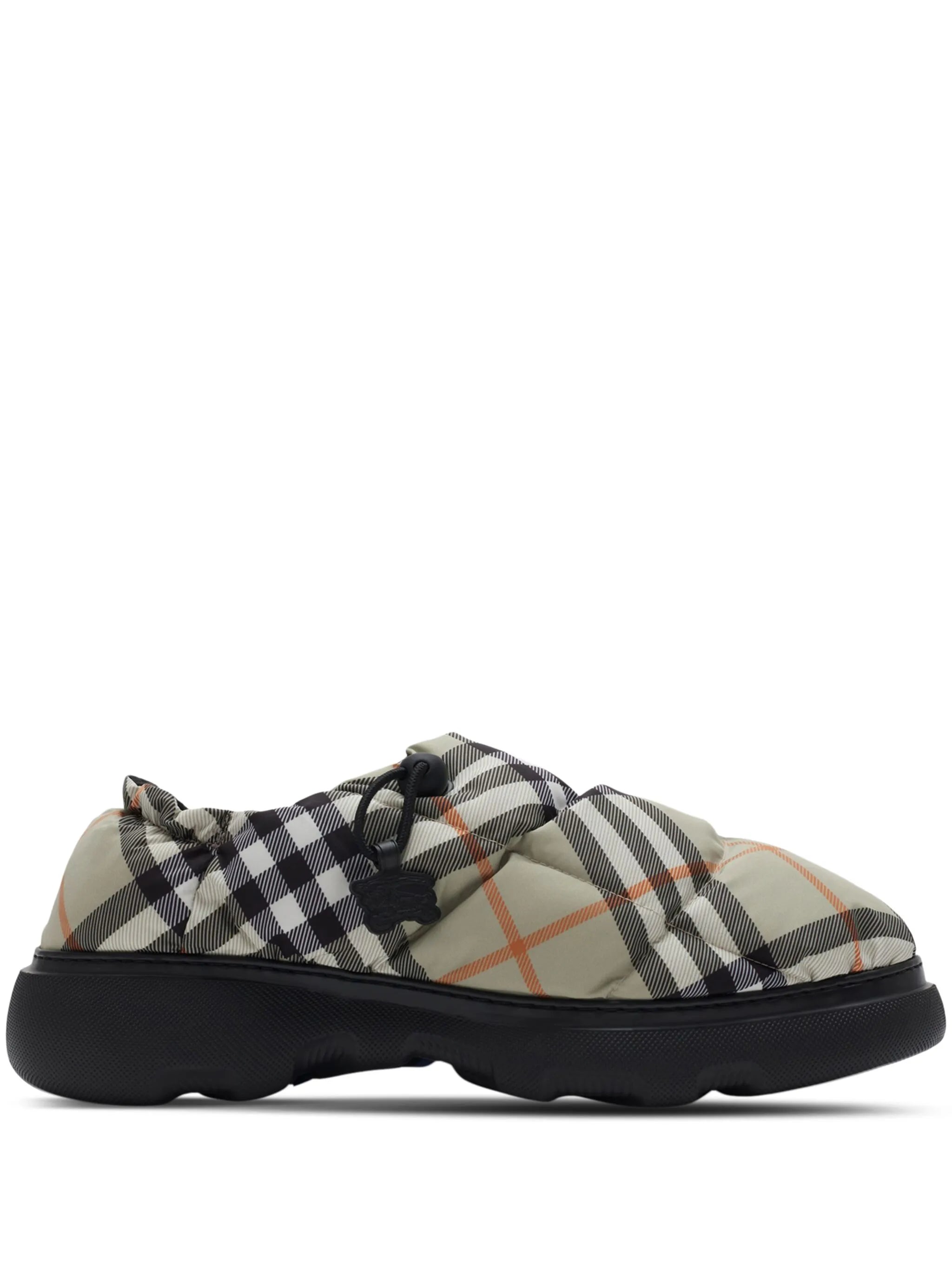 check pattern pillow mules