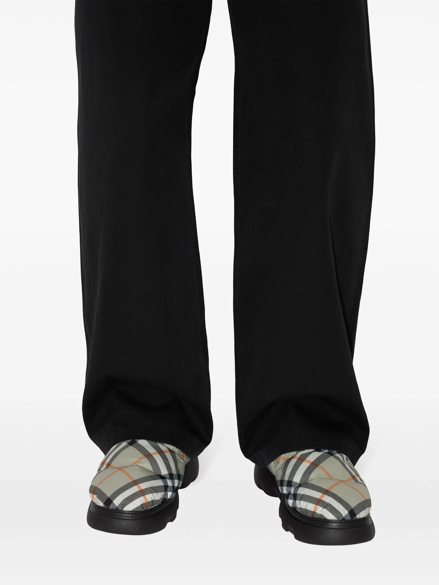 check pattern pillow mules