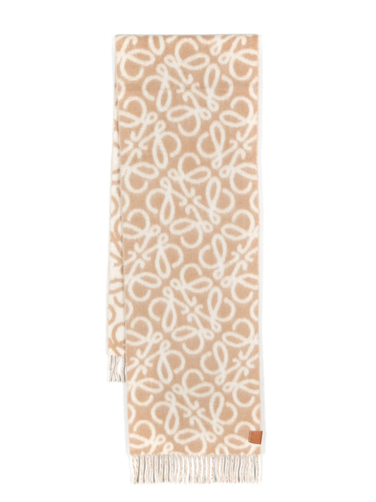Anagram-jacquard fringed scarf