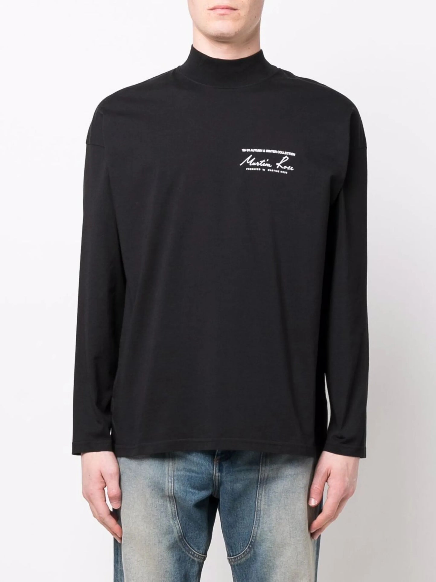 logo-print mock-neck T-shirt