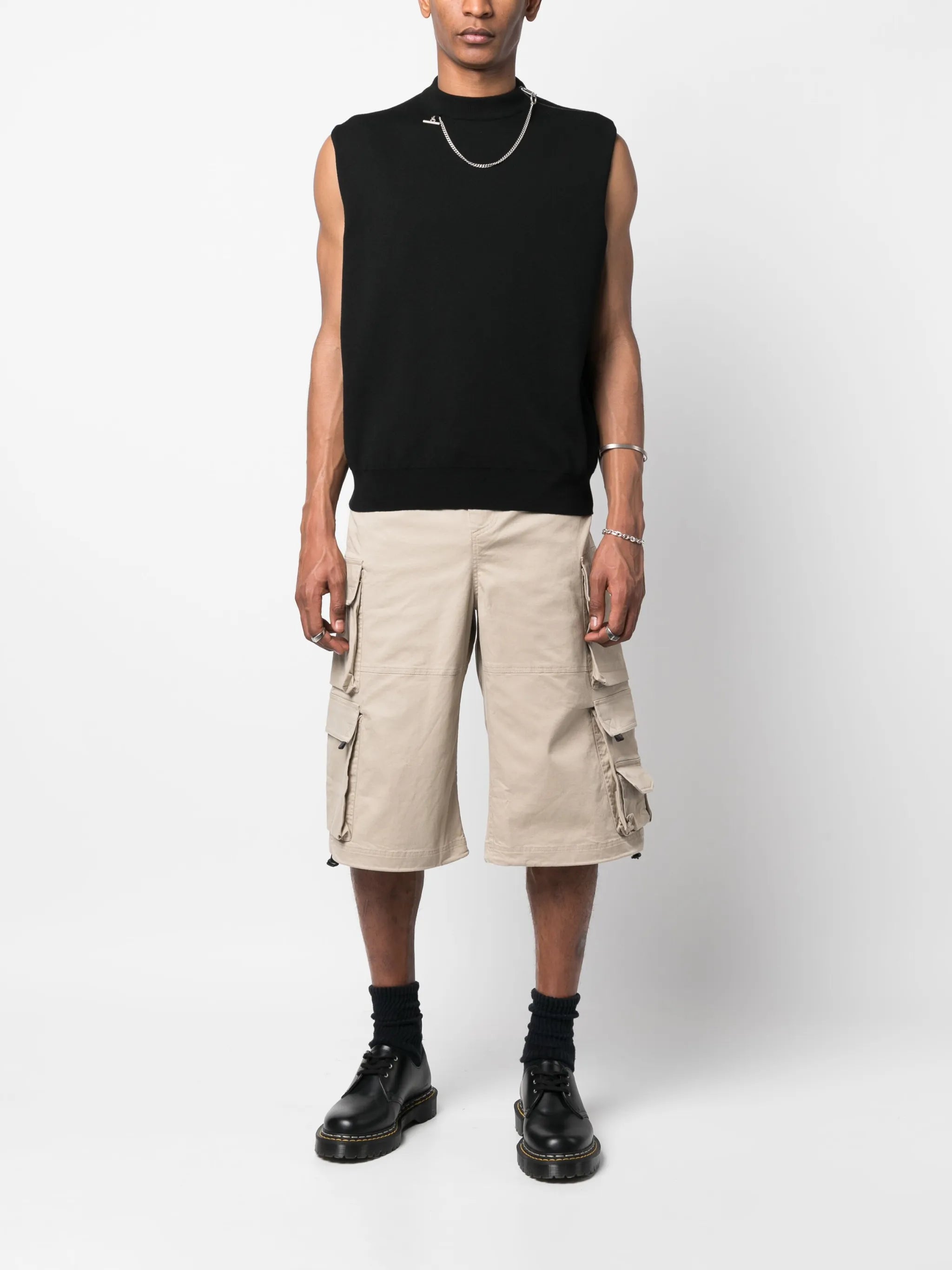 MARTINE ROSE WIDE LEG PULLED CARGO SHORT BEIGE 
