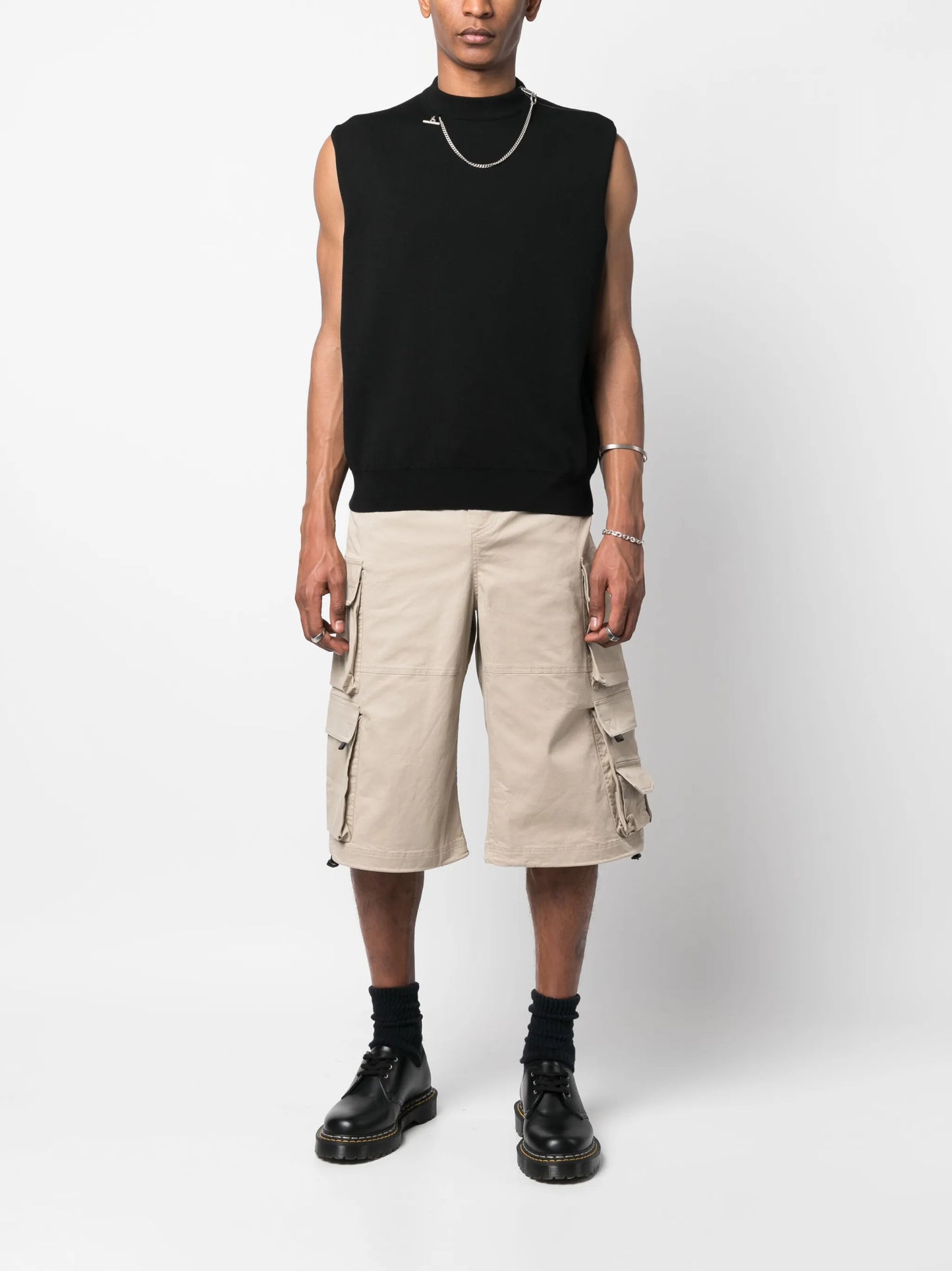 MARTINE ROSE WIDE LEG PULLED CARGO SHORT BEIGE "BEIGE"