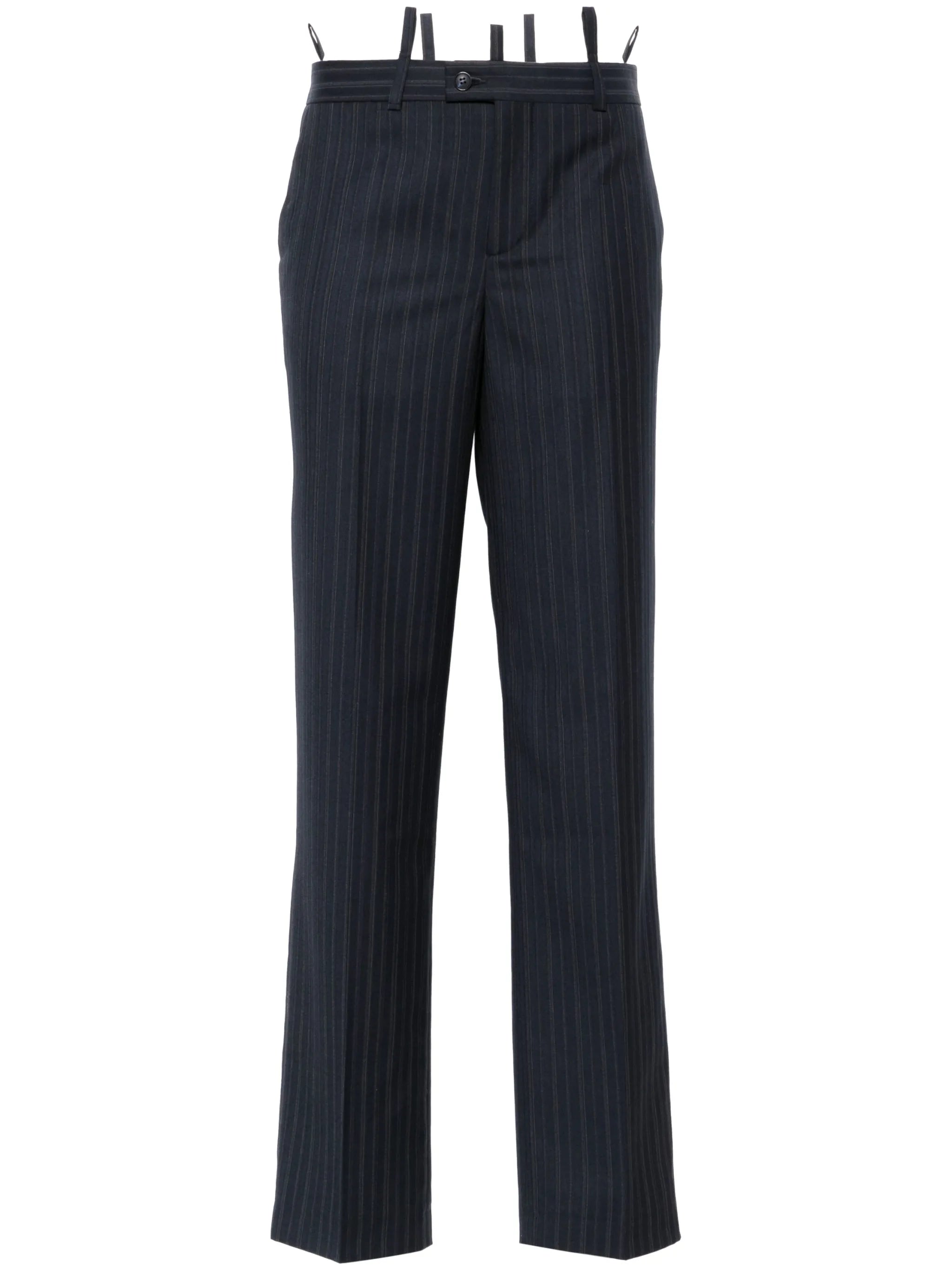 pinstriped tailored straight trousers