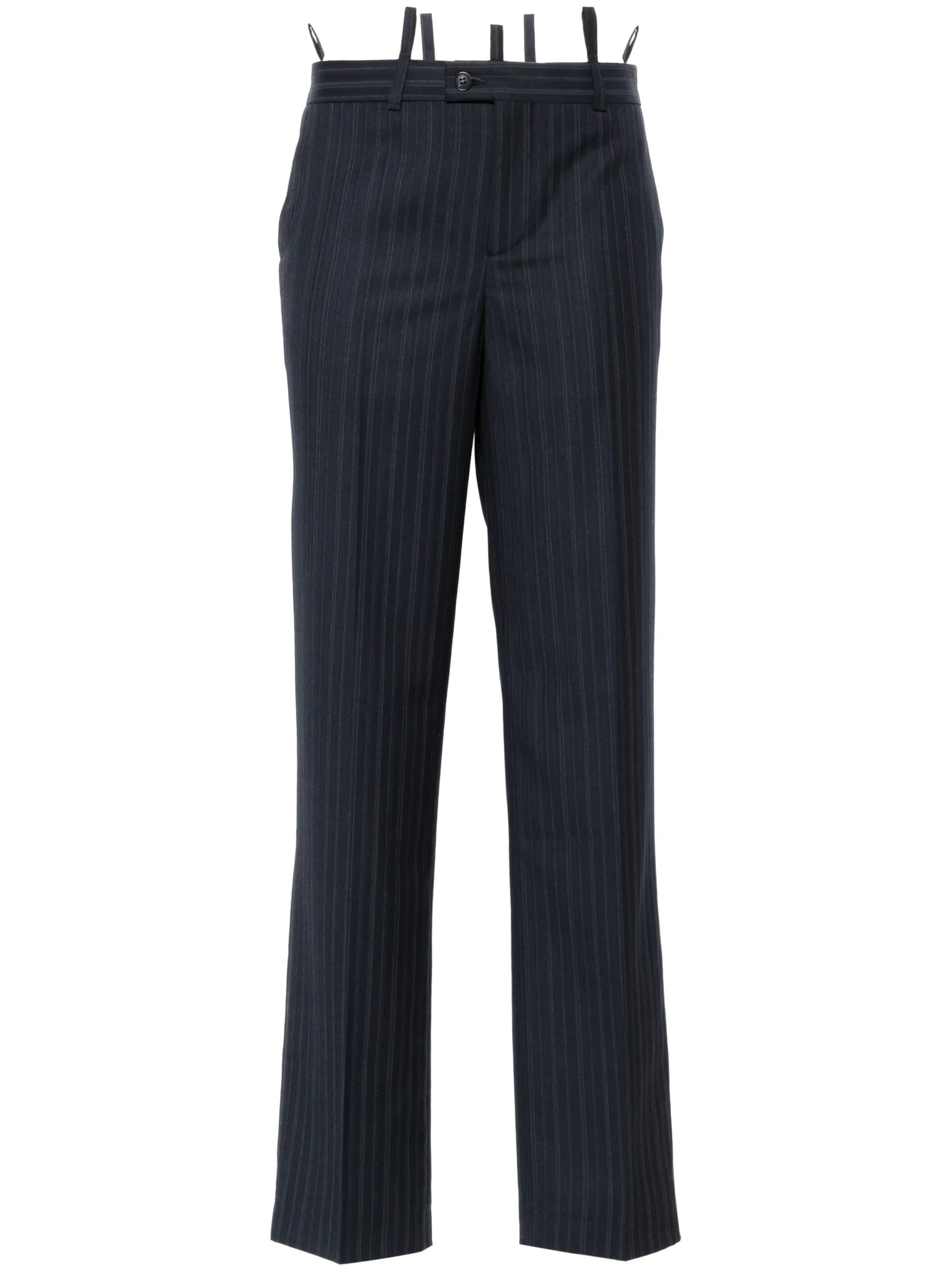 pinstriped tailored straight trousers